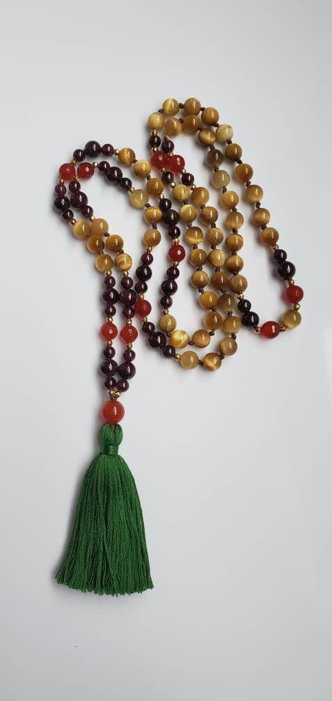 Tigers Eye 108 Mala Necklace – Garnet & Carnelian Gemstone Beads - image 3