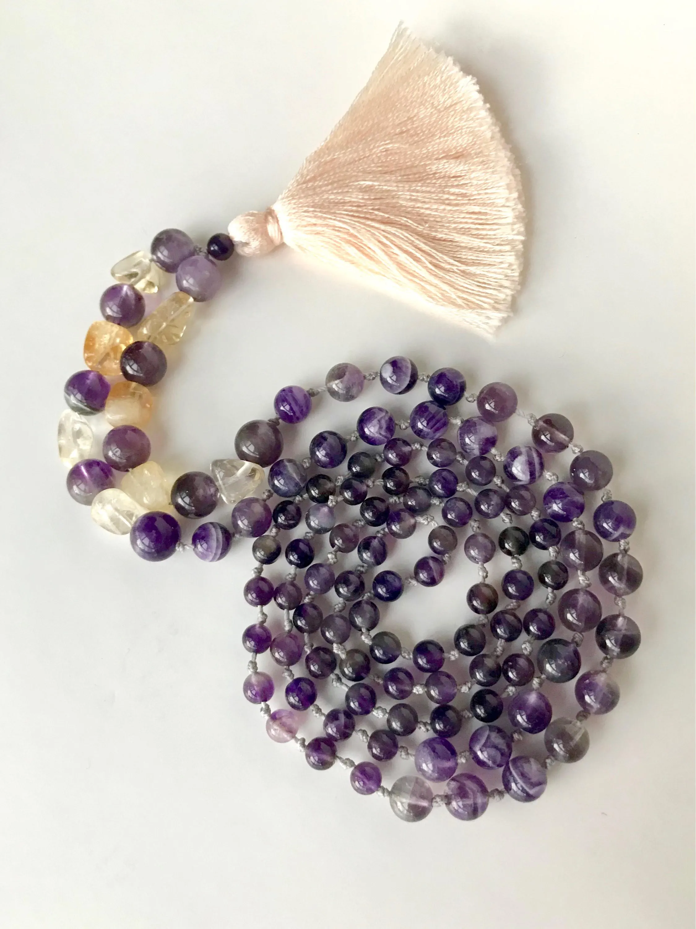 Amethyst & Citrine Mala Necklace - February Birthstone Jewelry - image 4