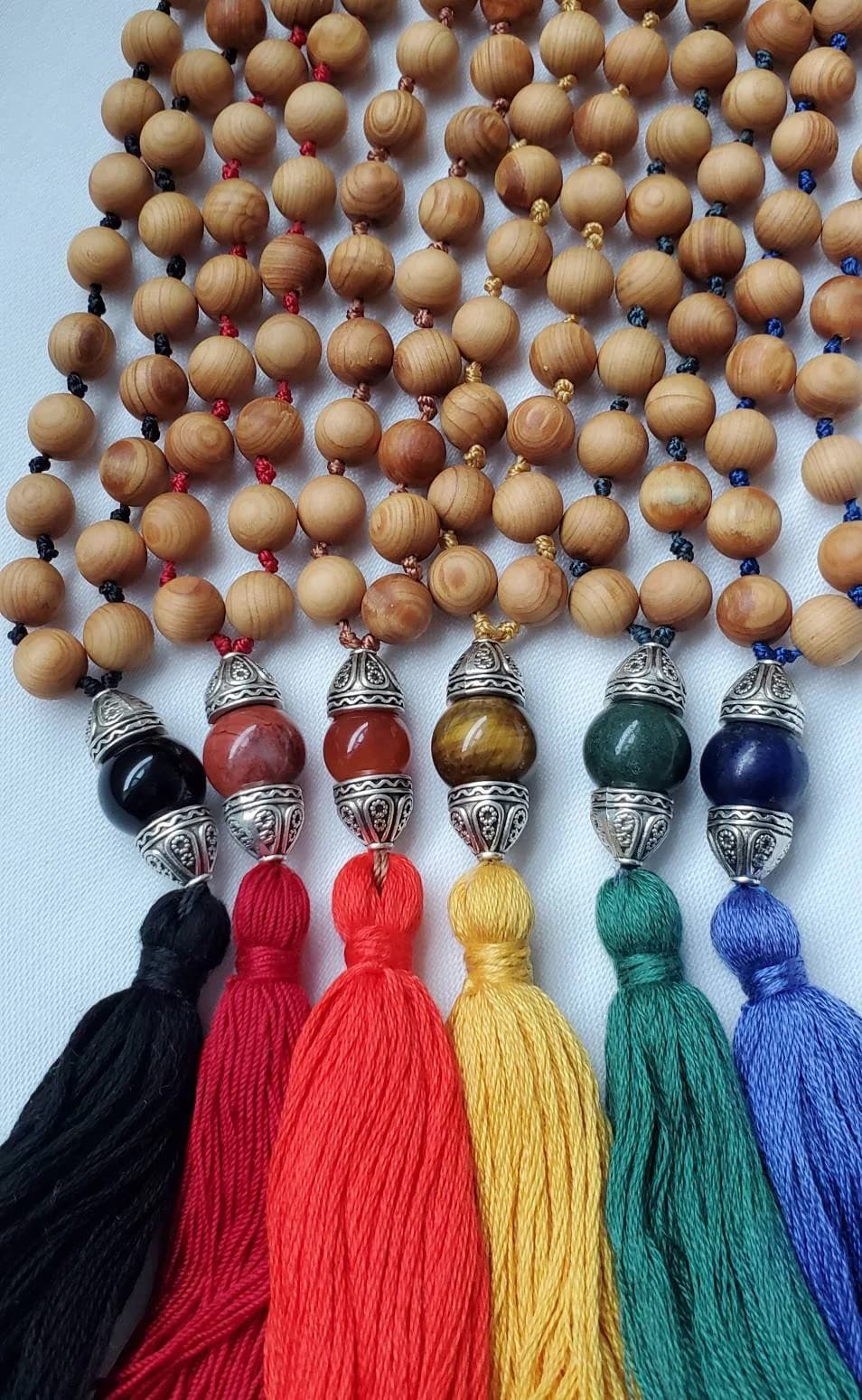 Sandalwood Chakra Mala Necklace, 108 Meditation Beads, Yoga Jewelry