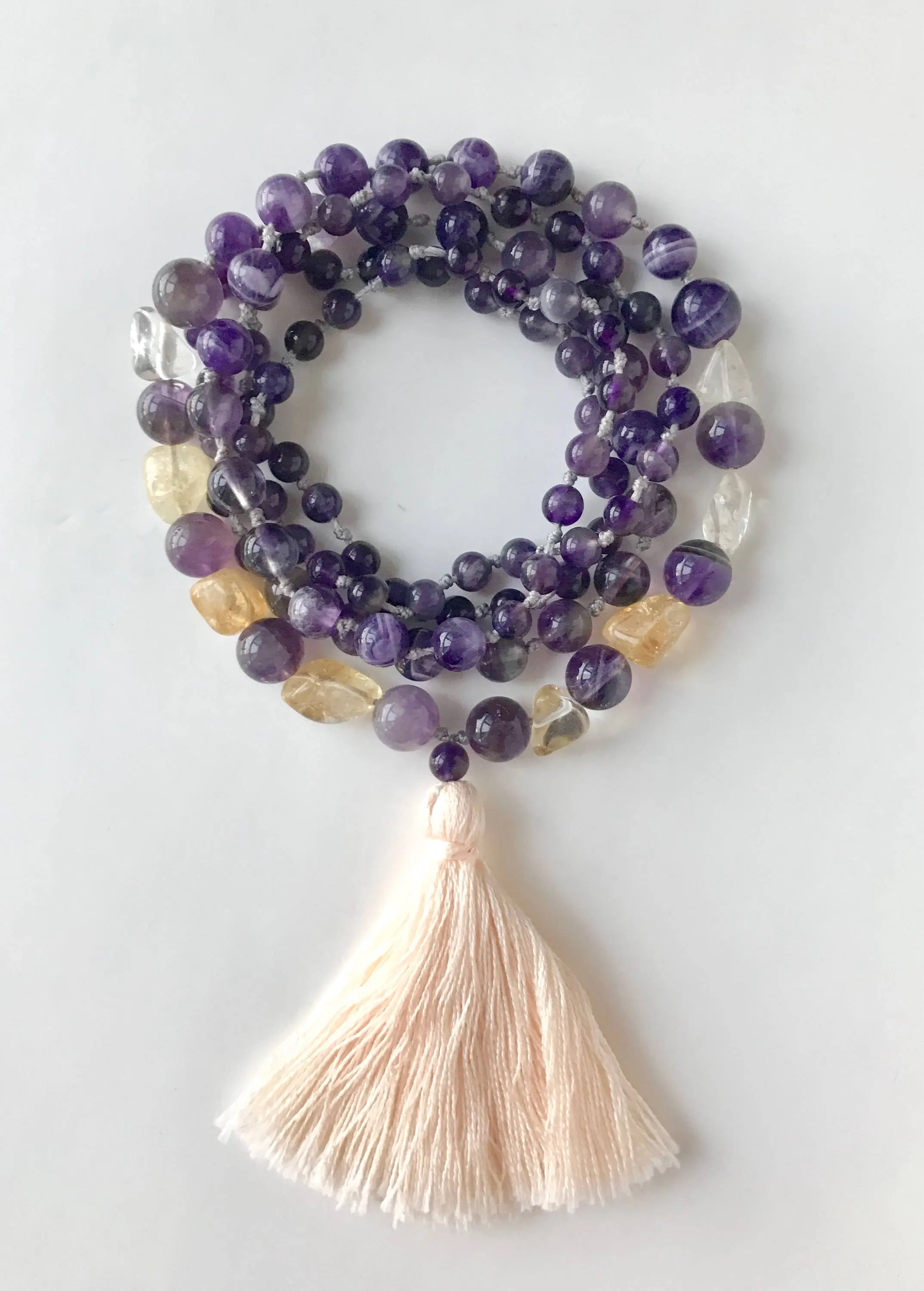 Amethyst & Citrine Mala Necklace - February Birthstone Jewelry - image 2