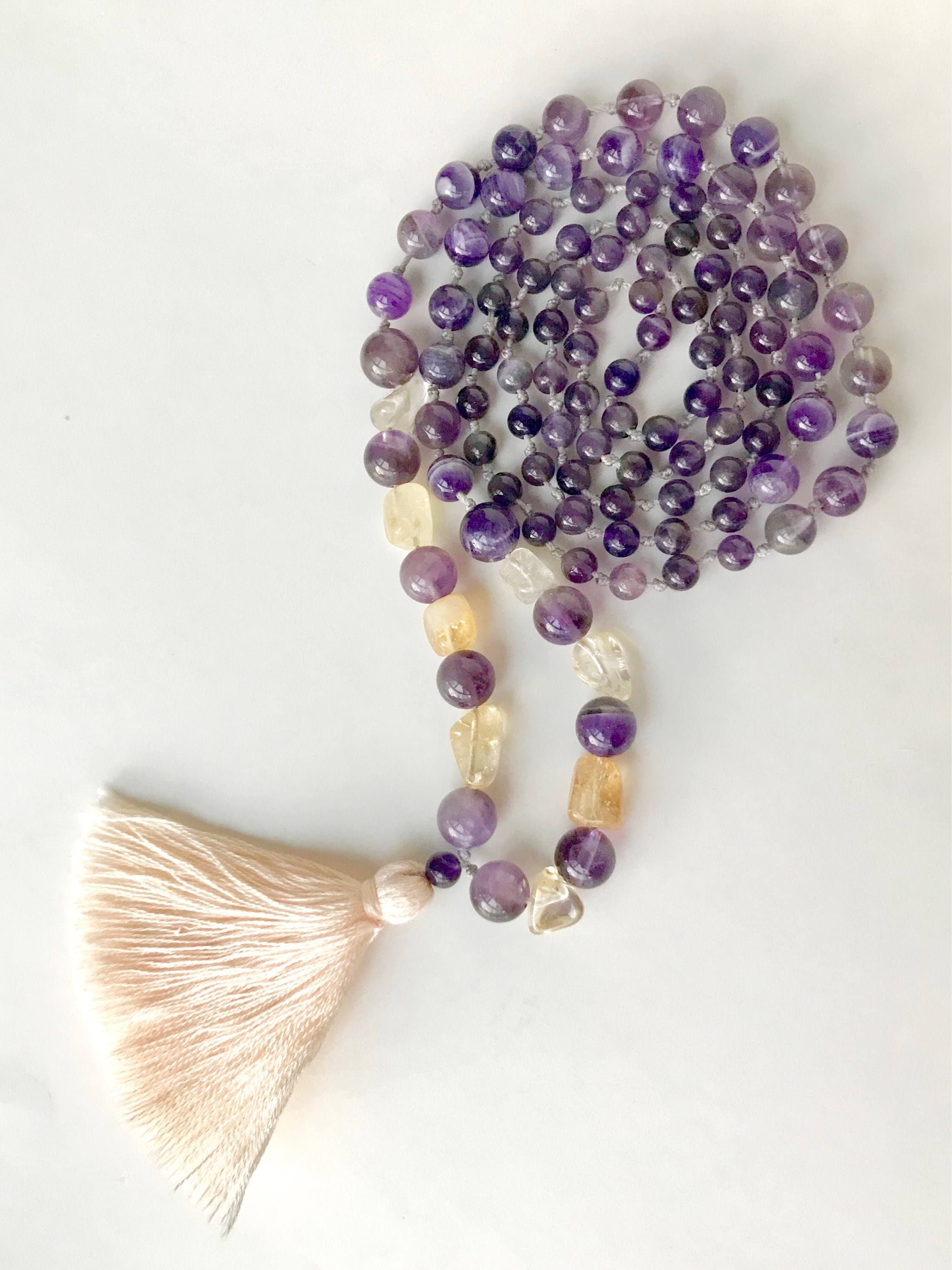 Amethyst & Citrine Mala Necklace - February Birthstone Jewelry - image 5