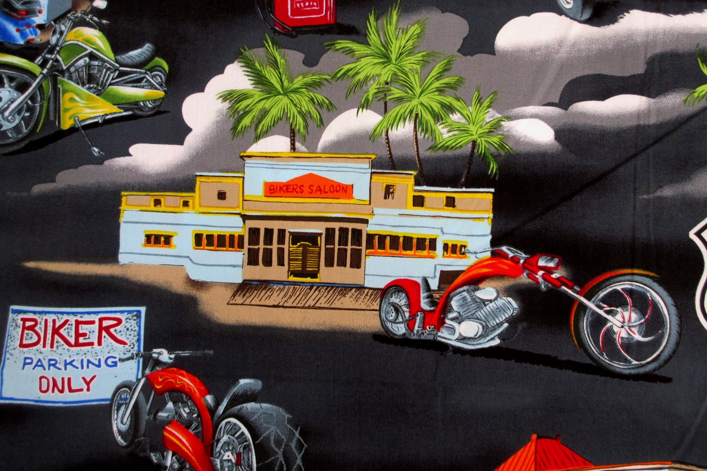 Biker Fabric, Motorcycle Rally on Black, By the Half or Full Yard - image 5