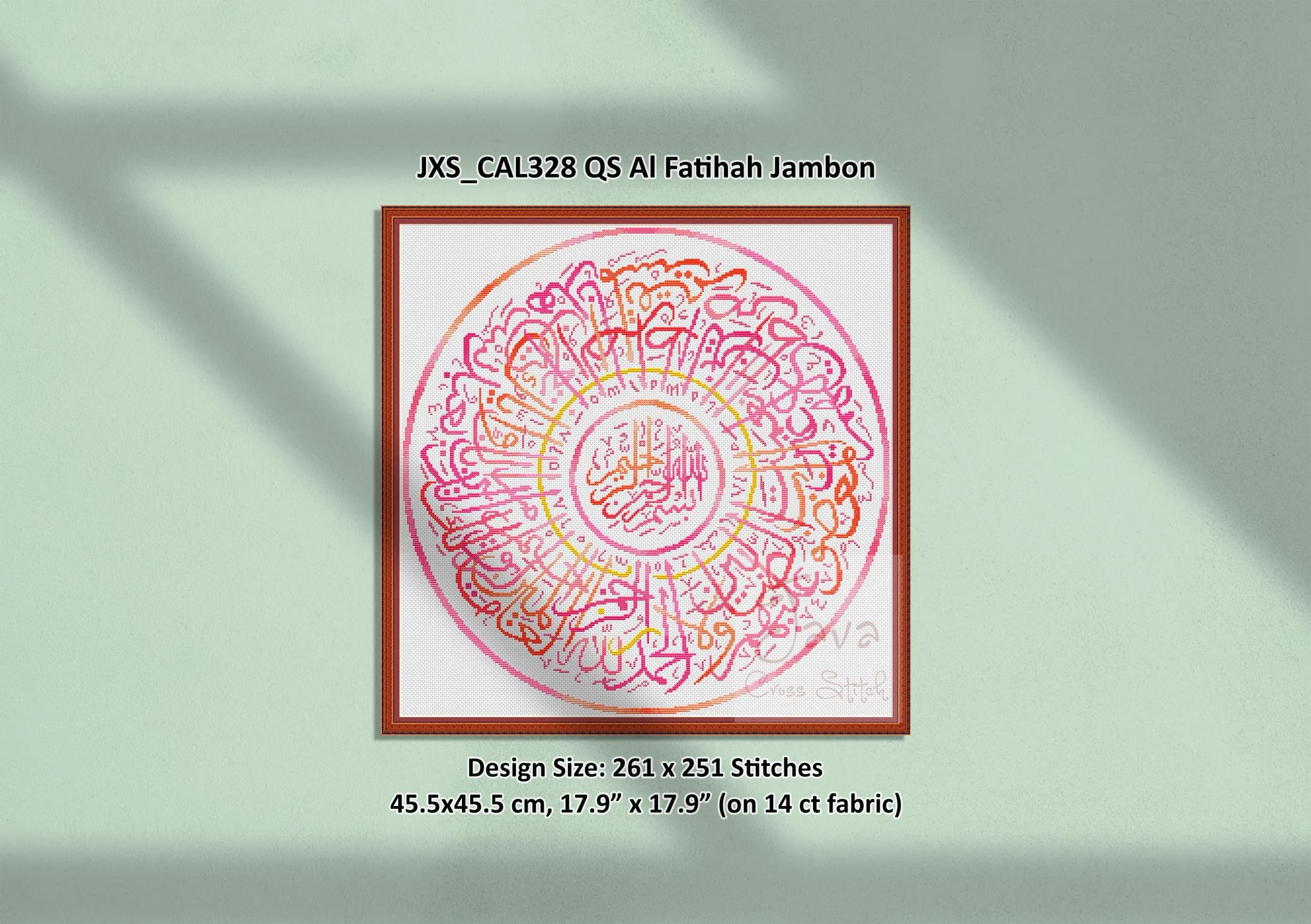 Calligraphy QS Al Fatihah Jambon (Pink) Instant Download PDF Islamic Cross Stitch Charts - image 3