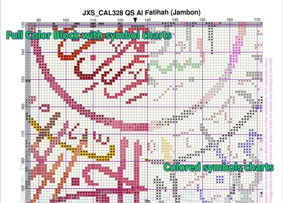 Calligraphy QS Al Fatihah Jambon (Pink) Instant Download PDF Islamic Cross Stitch Charts - image 4