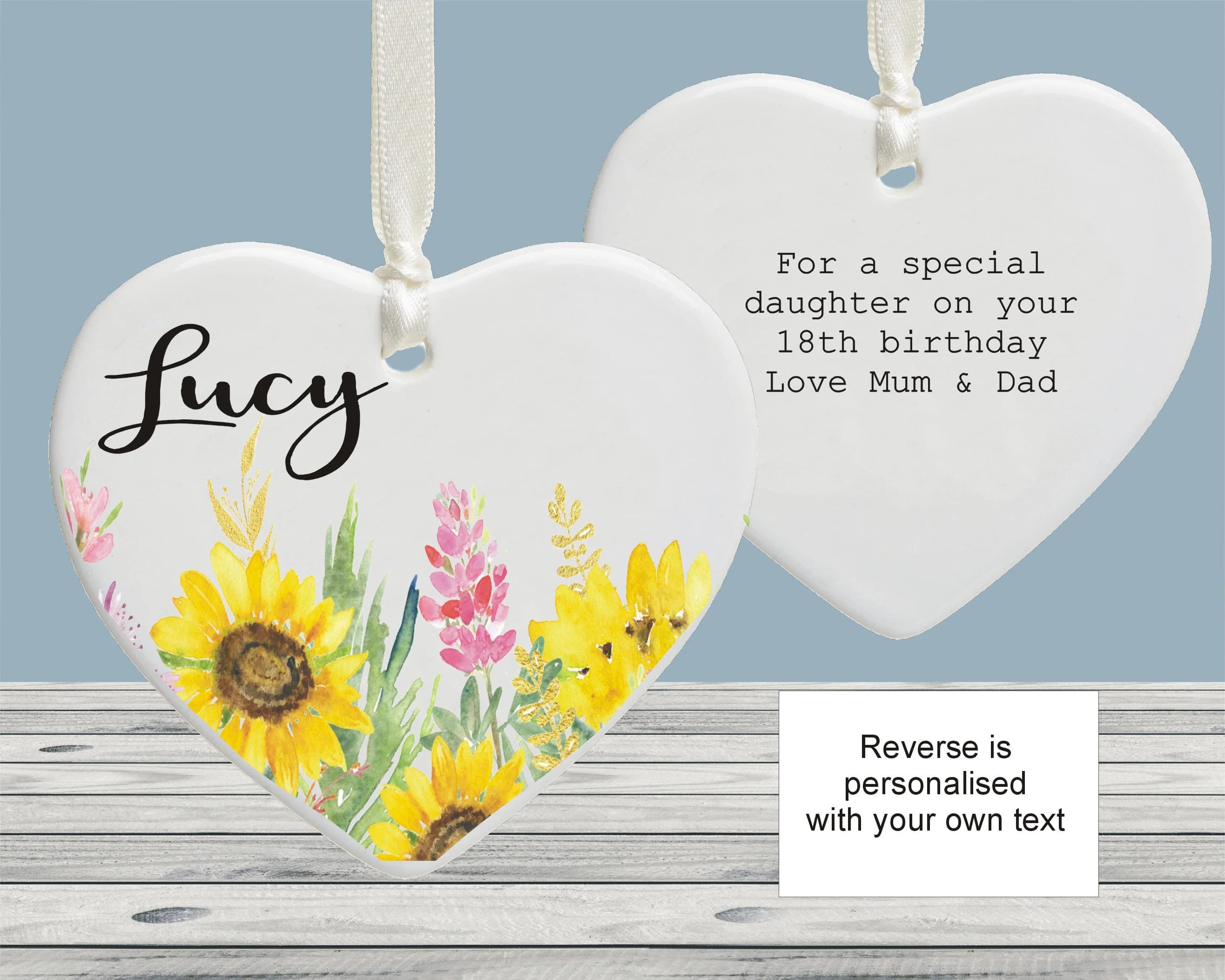 Personalised Sunflower Ceramic Ornament Decoration Keepsake - Birthday Gift for Daughter Friend, Mum, Grandma, Gift Tag or Card Alternative