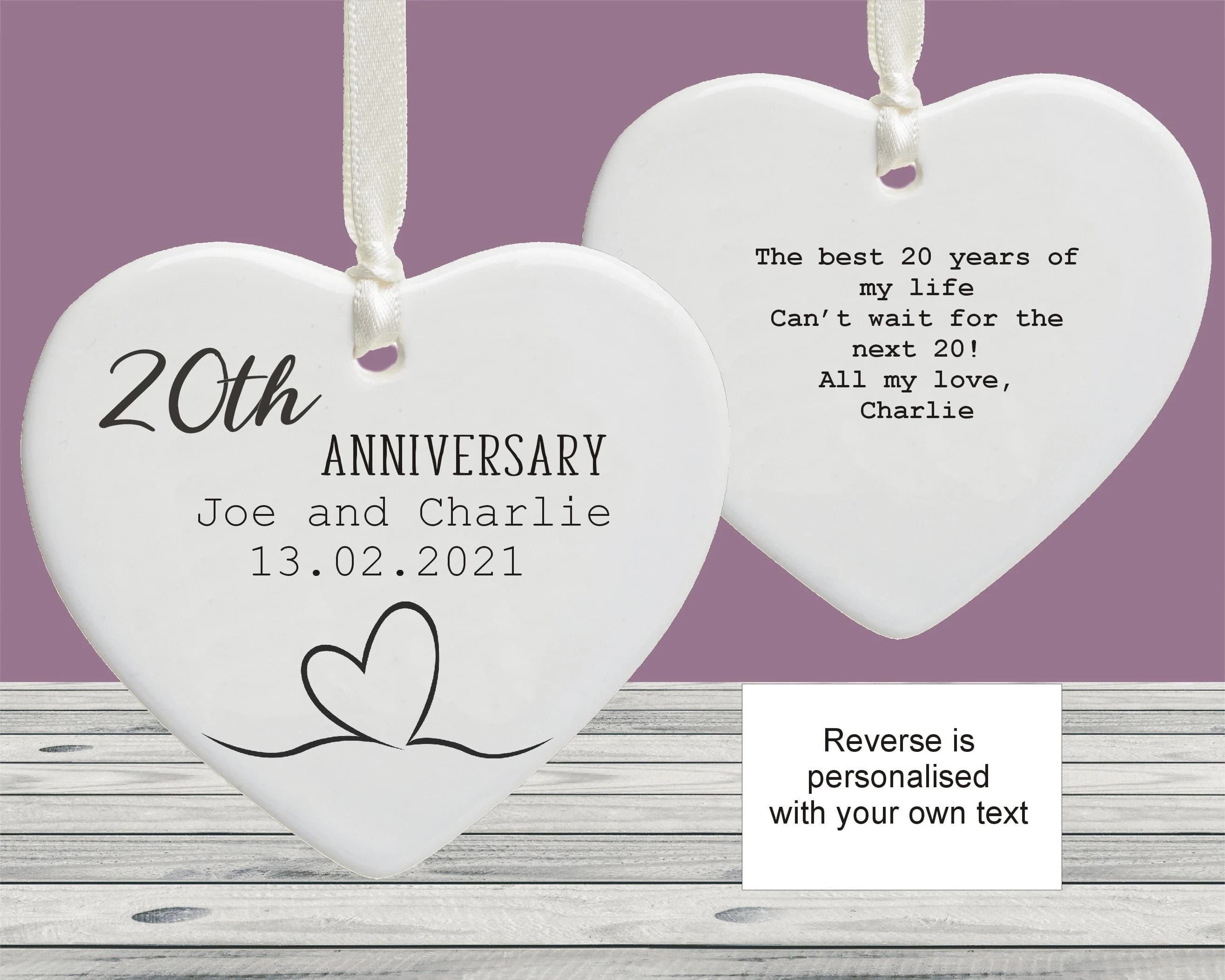 Personalised 20th Wedding Anniversary Ceramic Ornament Decoration Keepsake - Sentimental Wedding Anniversary Gift For Wife or Husband
