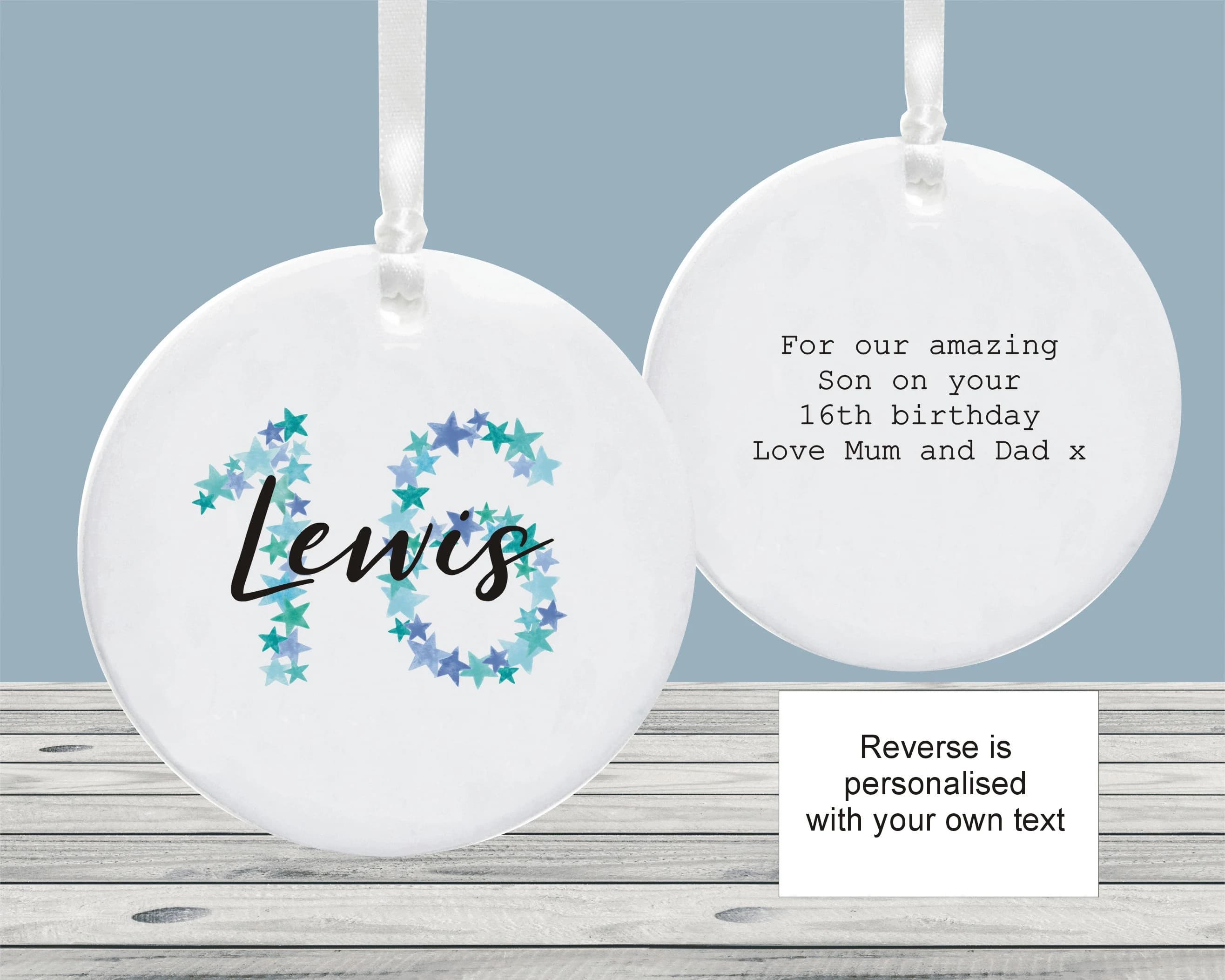 Personalised Milestone 16th Birthday Ceramic Ornament Decoration Keepsake - Gift Tag - Nephew, Son, Grandson or Brother Gift Niece