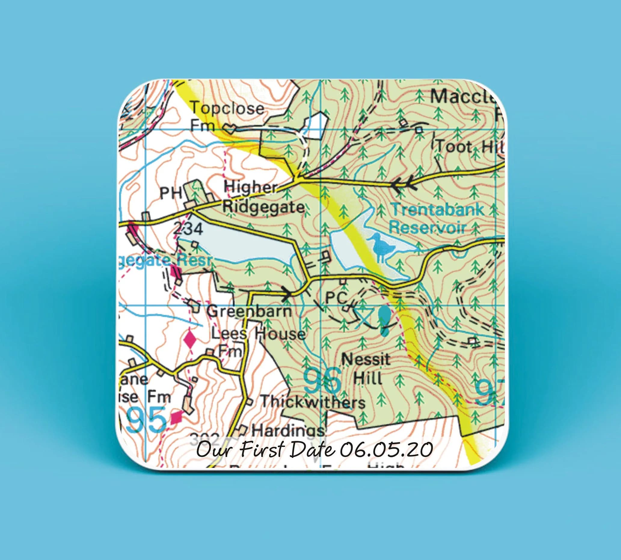 Valentine's Day Map Wooden Coaster Keepsake - Romantic 1st Date Keepsake for GB locations only