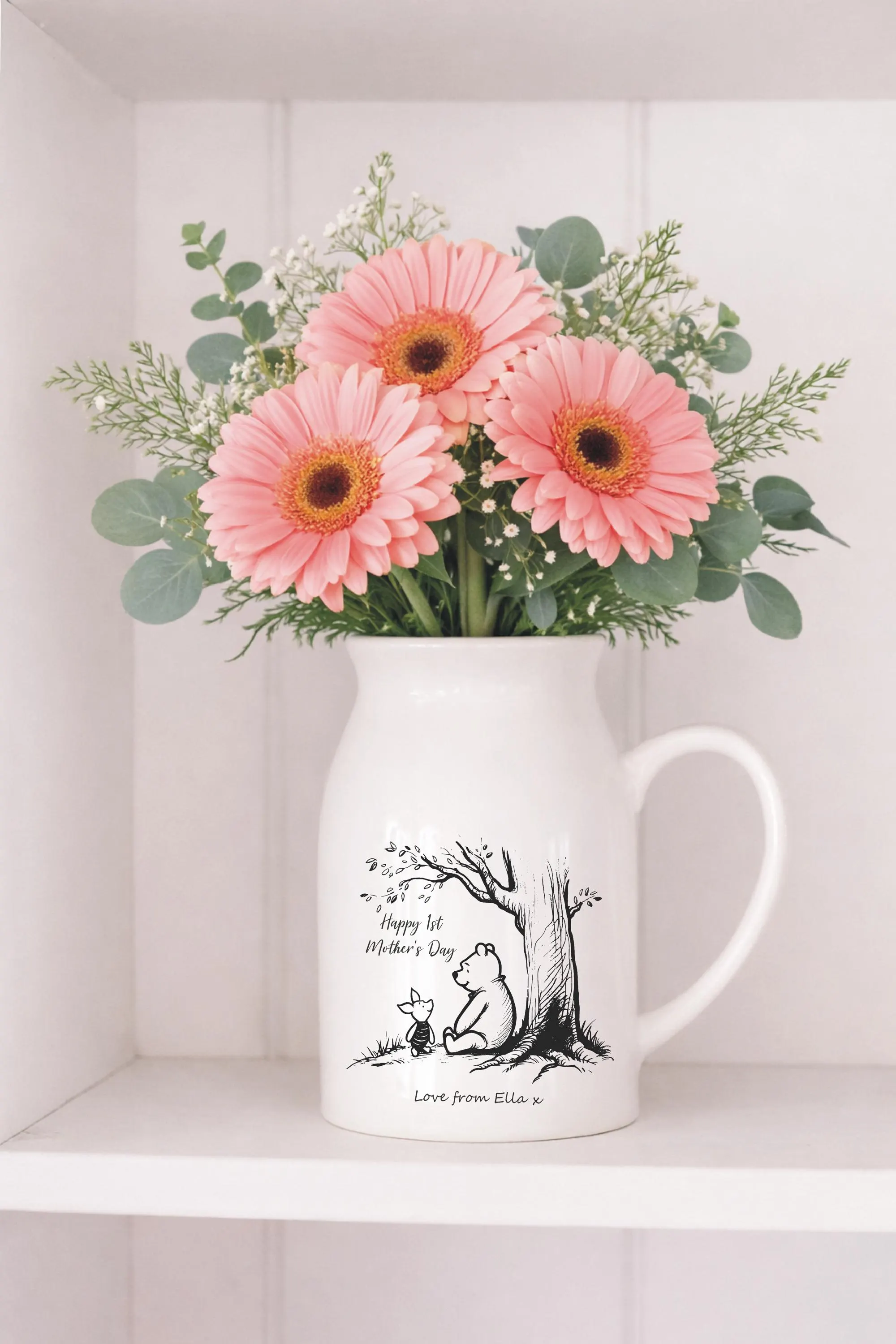 Personalised Winnie the Pooh Ceramic Small Jug Vase, 1st Mother's Day Keepsake Gift
