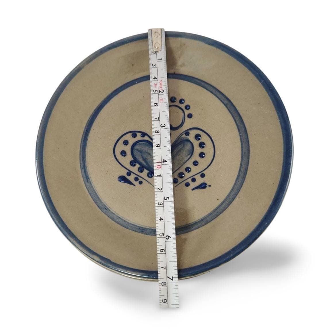 Vintage Set of 3 Beaumont Brothers 7" Pottery Plates - Blue Salt Glaze Spongeware Wall Hanging Display