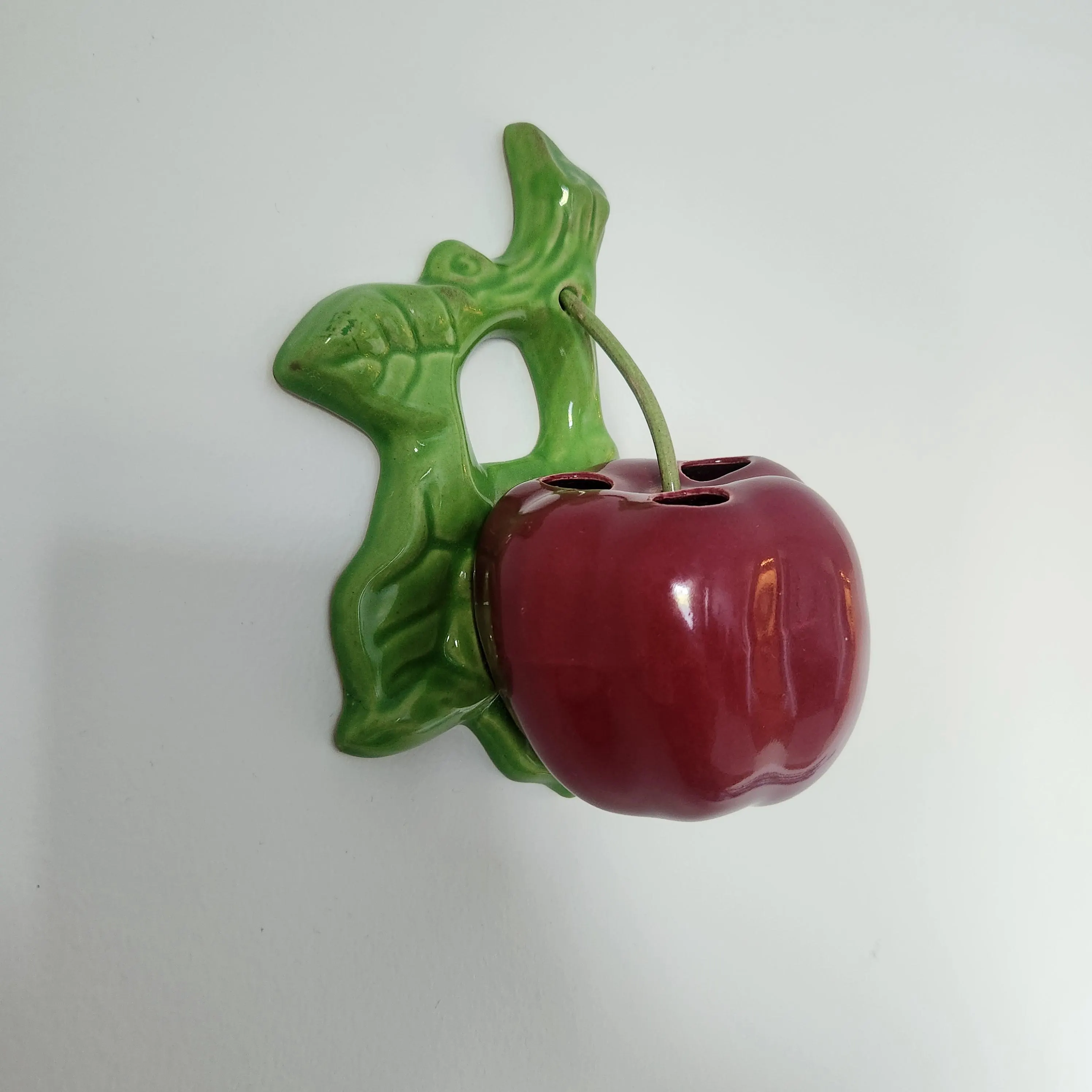 Vintage Kitschy Fruit Decor Wall Pocket 3D Red Cherry Planter - Gallery Wall Hanging Pen Holder Rooting Vase - image 4