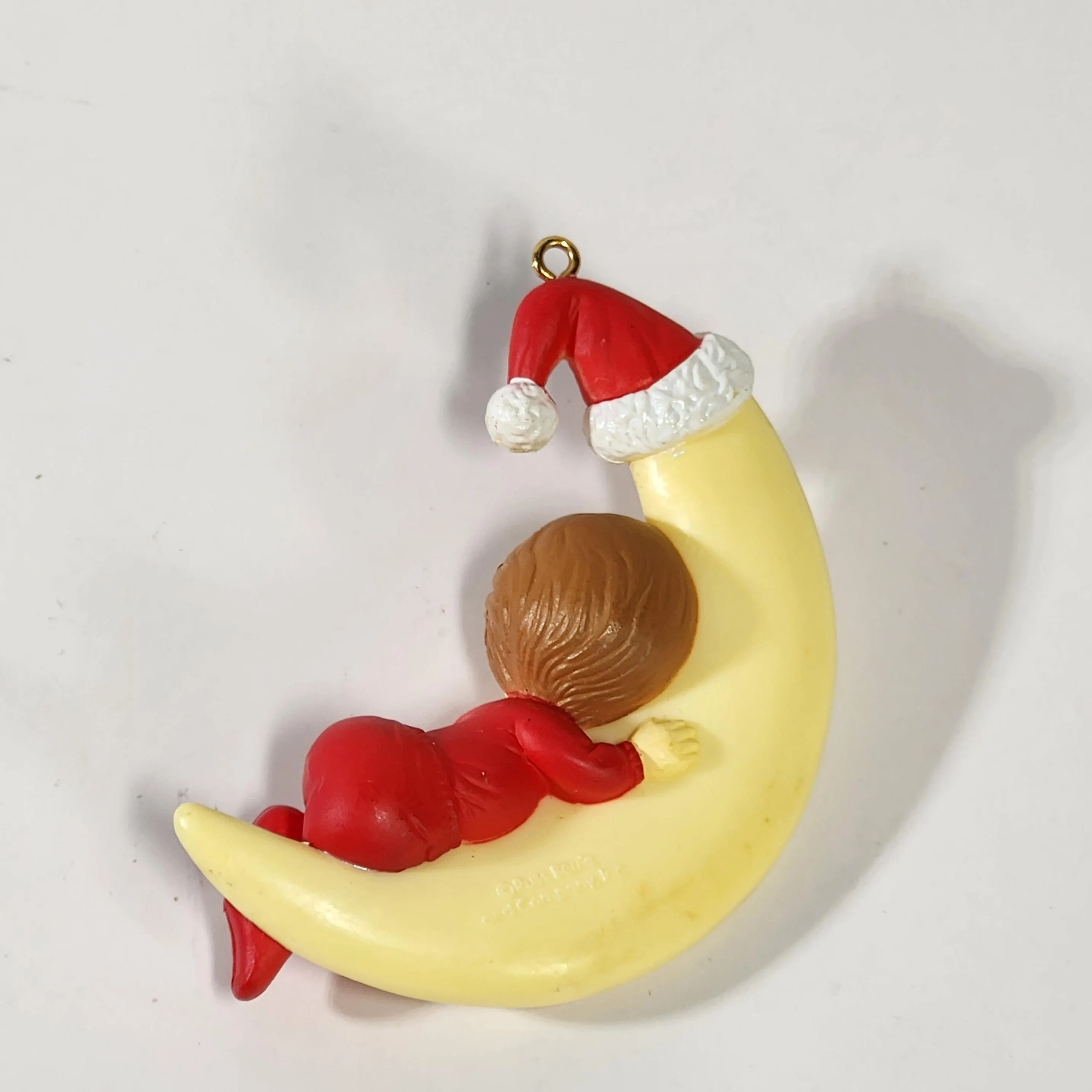 Vintage Baby's First Christmas Ornament - 1980s Crescent Moon Hanging Tree - image 4