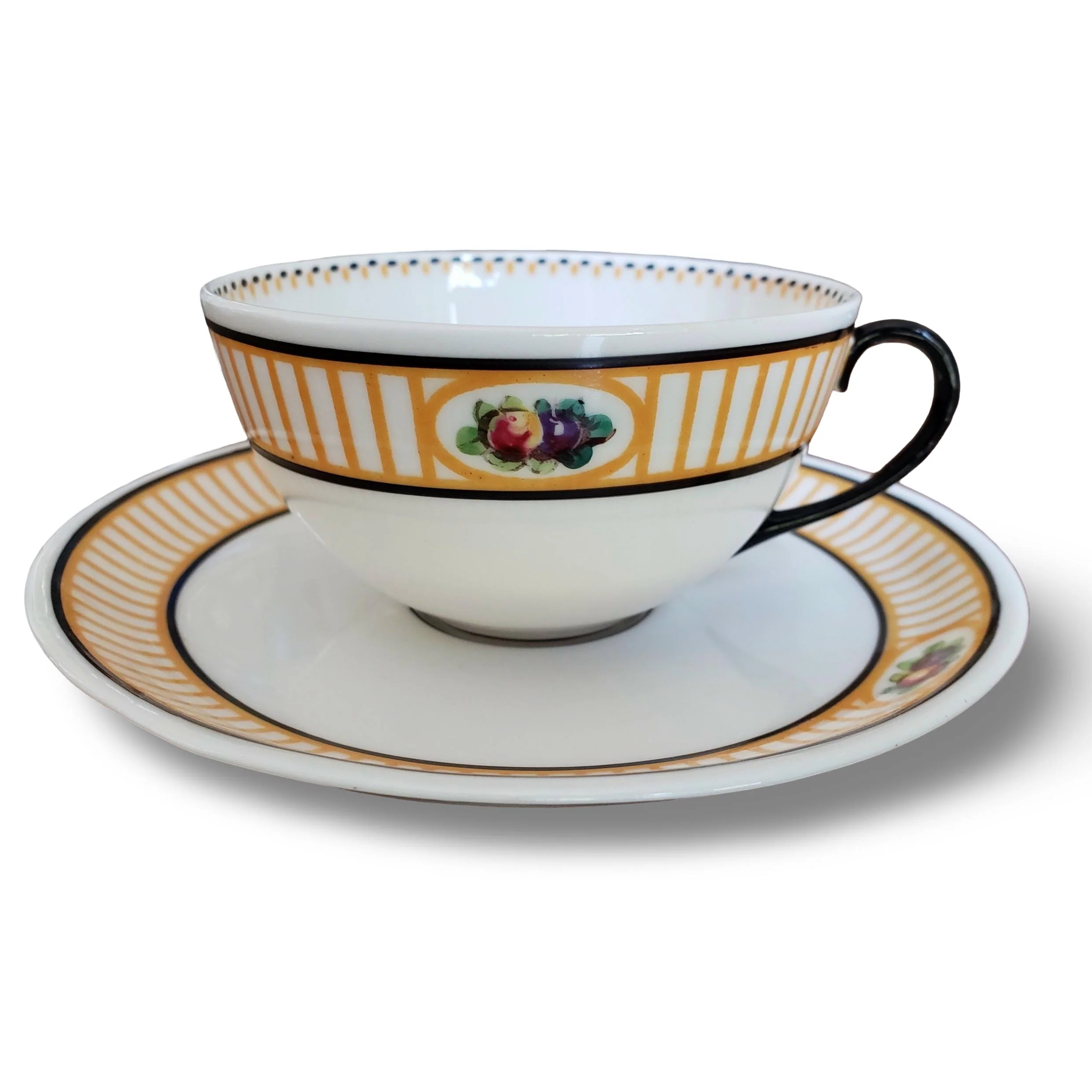Antique Royal Doulton Art Deco Tea Cup & Saucer - RARE 1912 Robert Allen Studio Fruit Pattern