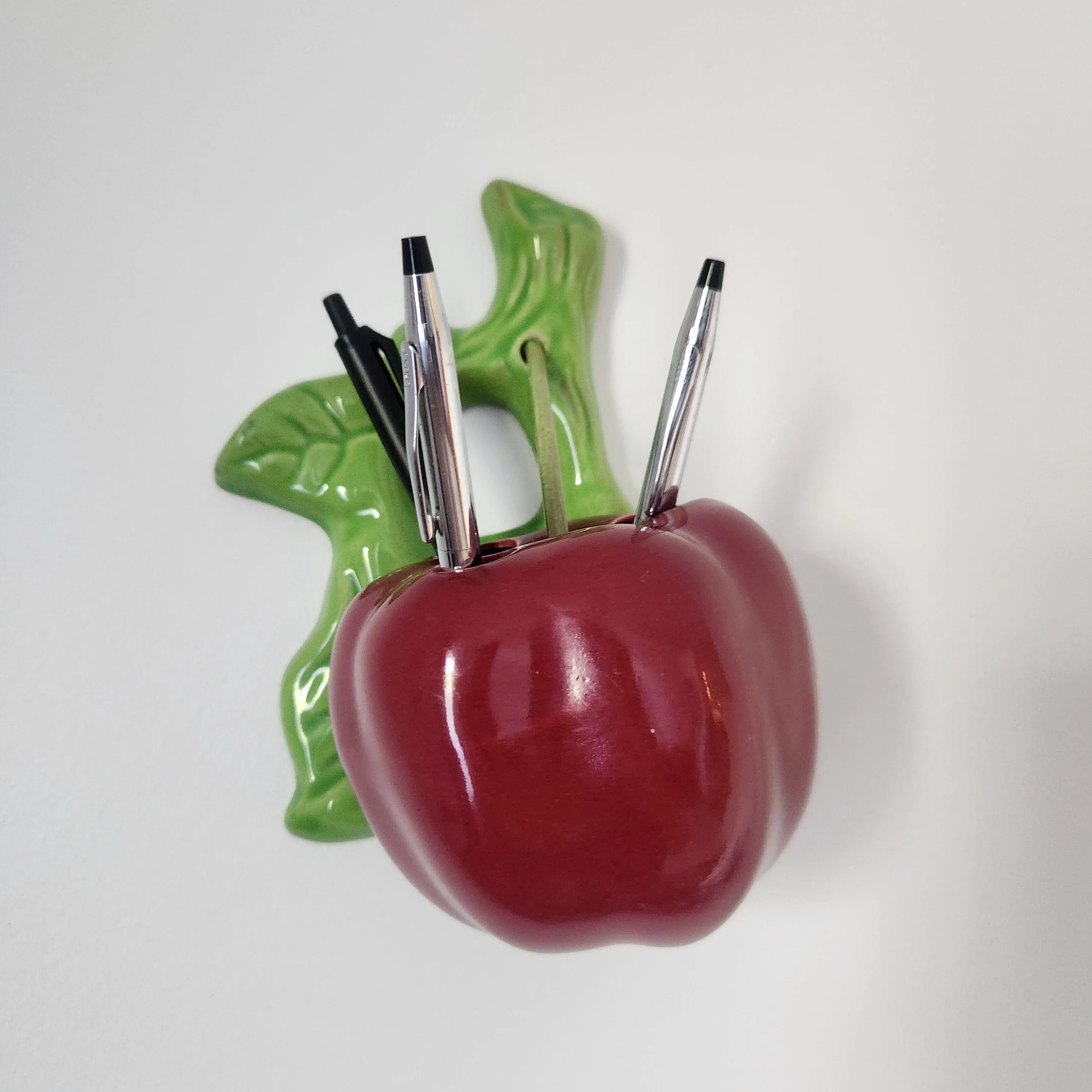 Vintage Kitschy Fruit Decor Wall Pocket 3D Red Cherry Planter - Gallery Wall Hanging Pen Holder Rooting Vase - image 5