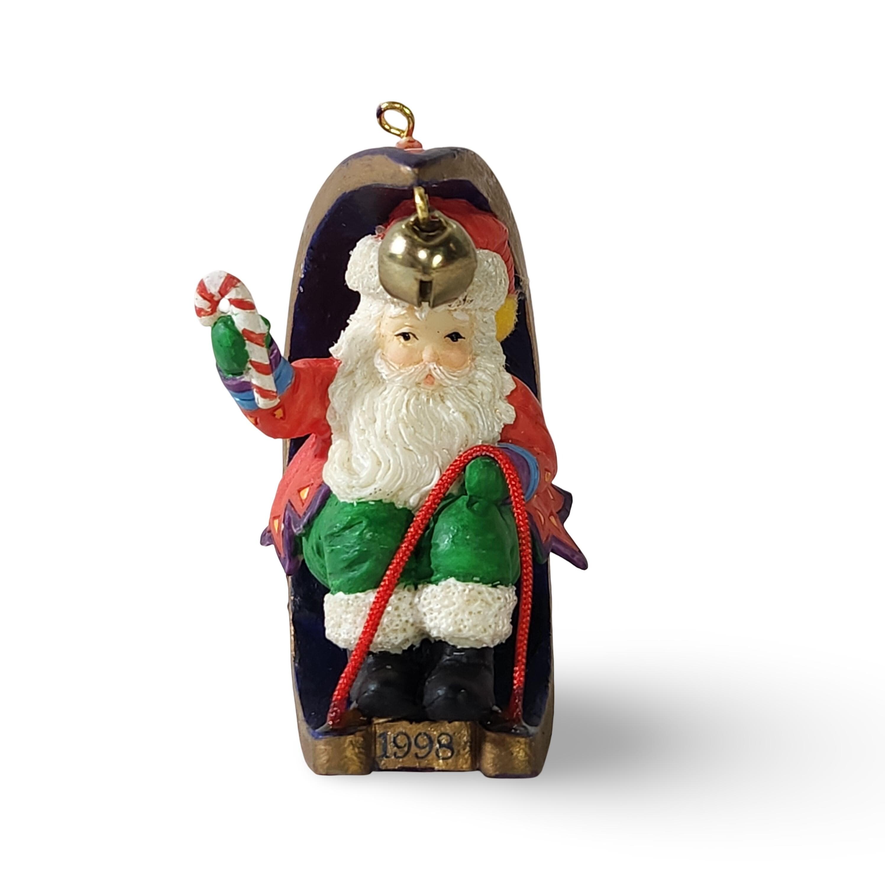 MIDNIGHT RIDE Christmas Ornament Vintage 1998 Carlton Cards Santa on Sled Moon Shaped w Jingle Bell - image 3