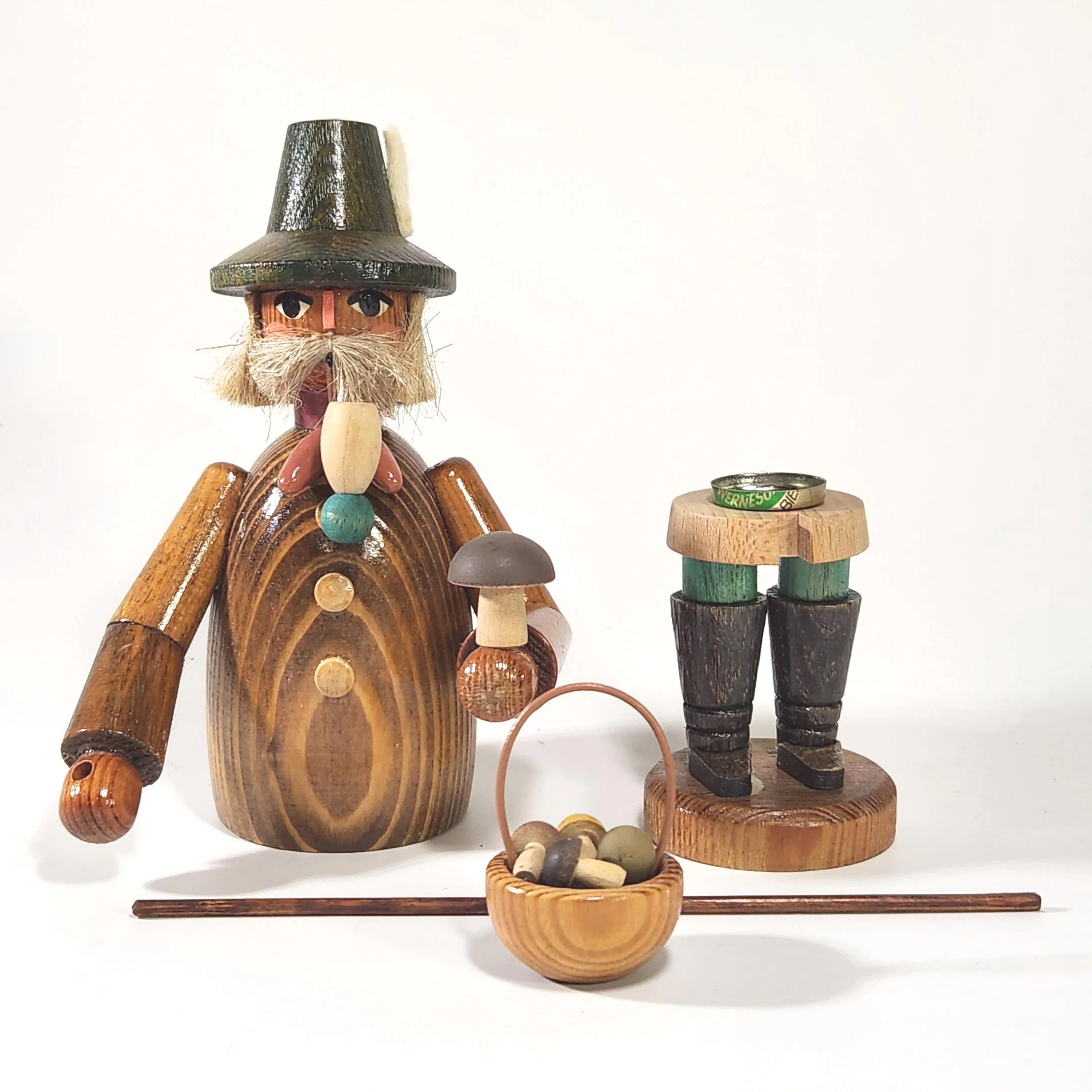 Vintage Smoker Incense Burner THE MUSHROOM FORAGER German Folk Art Erzgebirge Epertic Wood Christmas Decor Germany - image 4