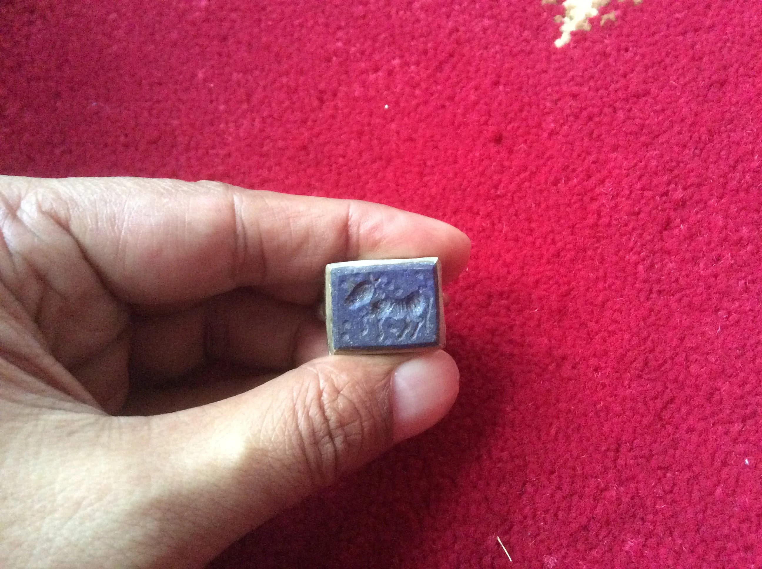 Antique Old vintage natural stone Blue lapis lazuli intaglio medieval ring size 9 ,Roman Dog Silver Ring Engraved Craft Bohemian