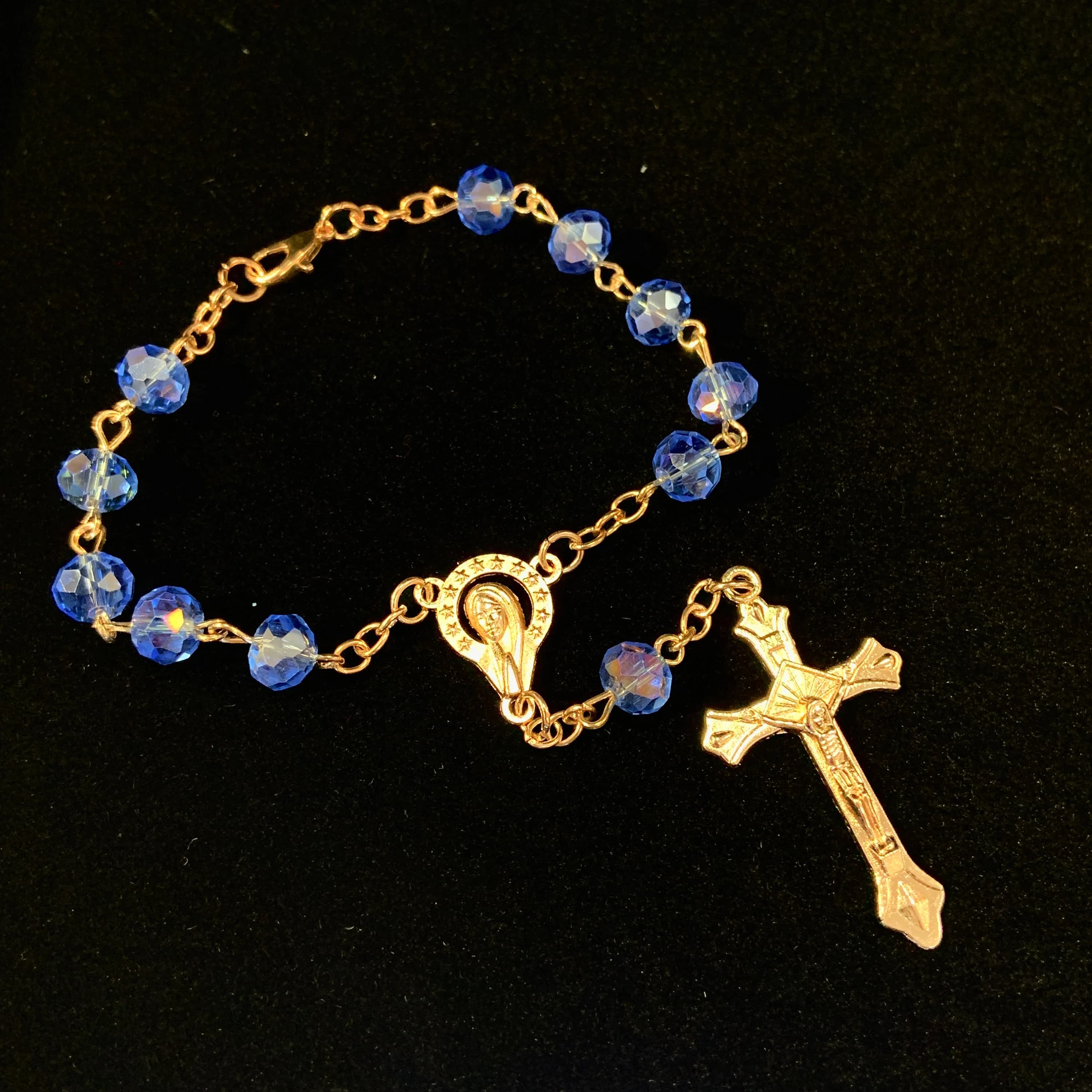 Mini Glass Bead Rosary, Gold Cross, Communion Baptism Favors - image 5