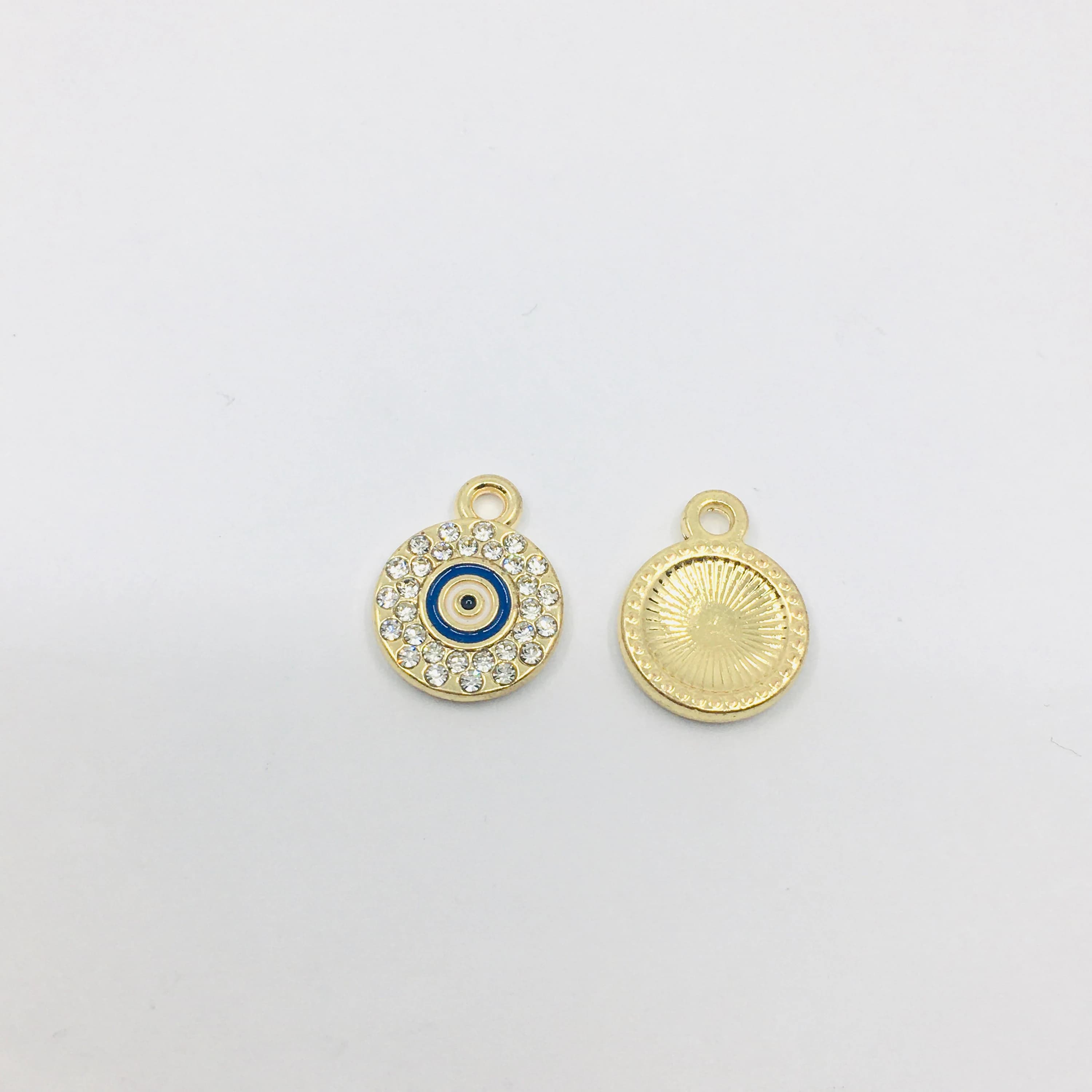 Evil Eye Charm, Gold Plated Round Evil Eye, Evil Eye with Rhinestones, Evil Eye Charm Necklace, Pendant, Bellaire Wholesale, Canada Supplier - image 3