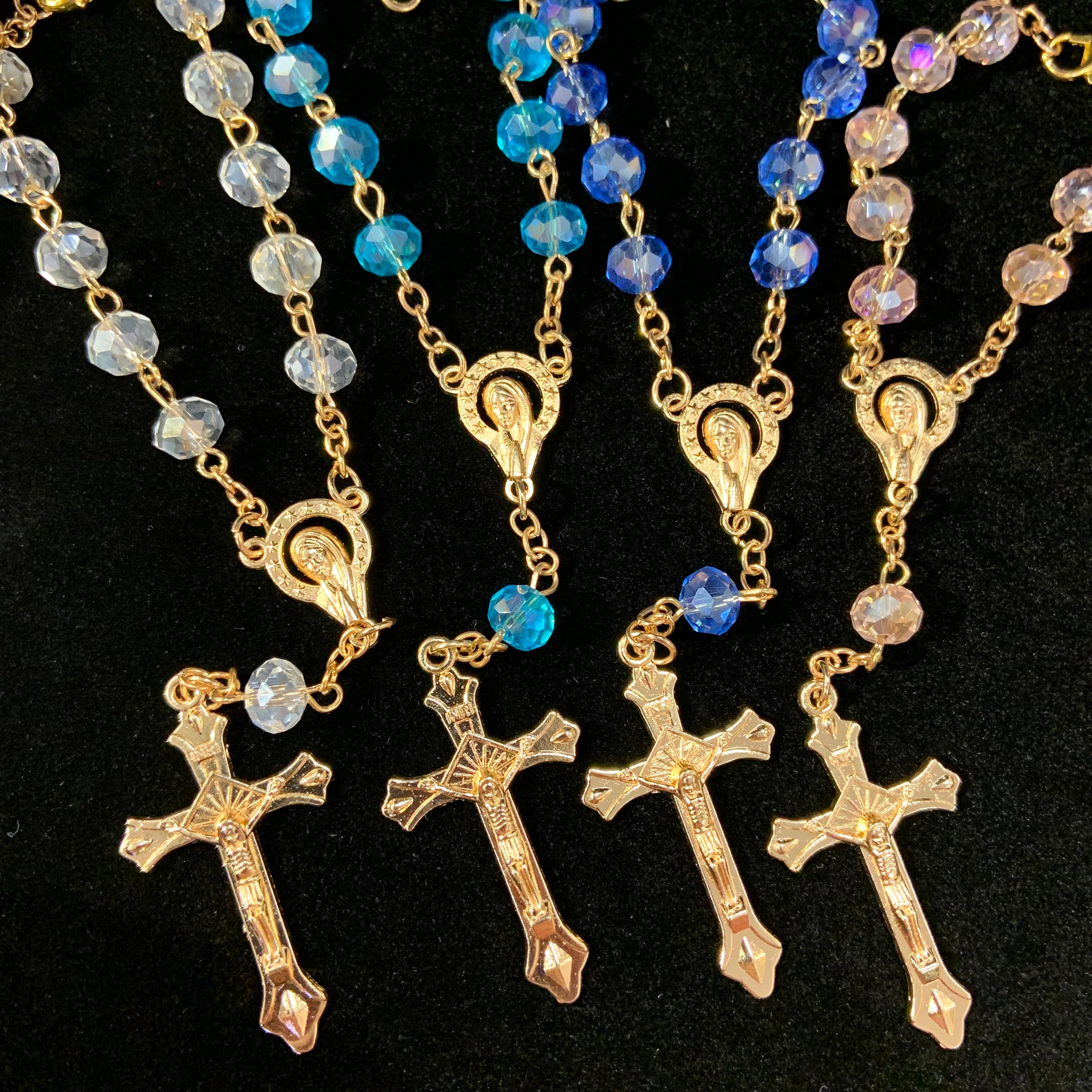 Mini Glass Bead Rosary, Gold Cross, Communion Baptism Favors - image 4