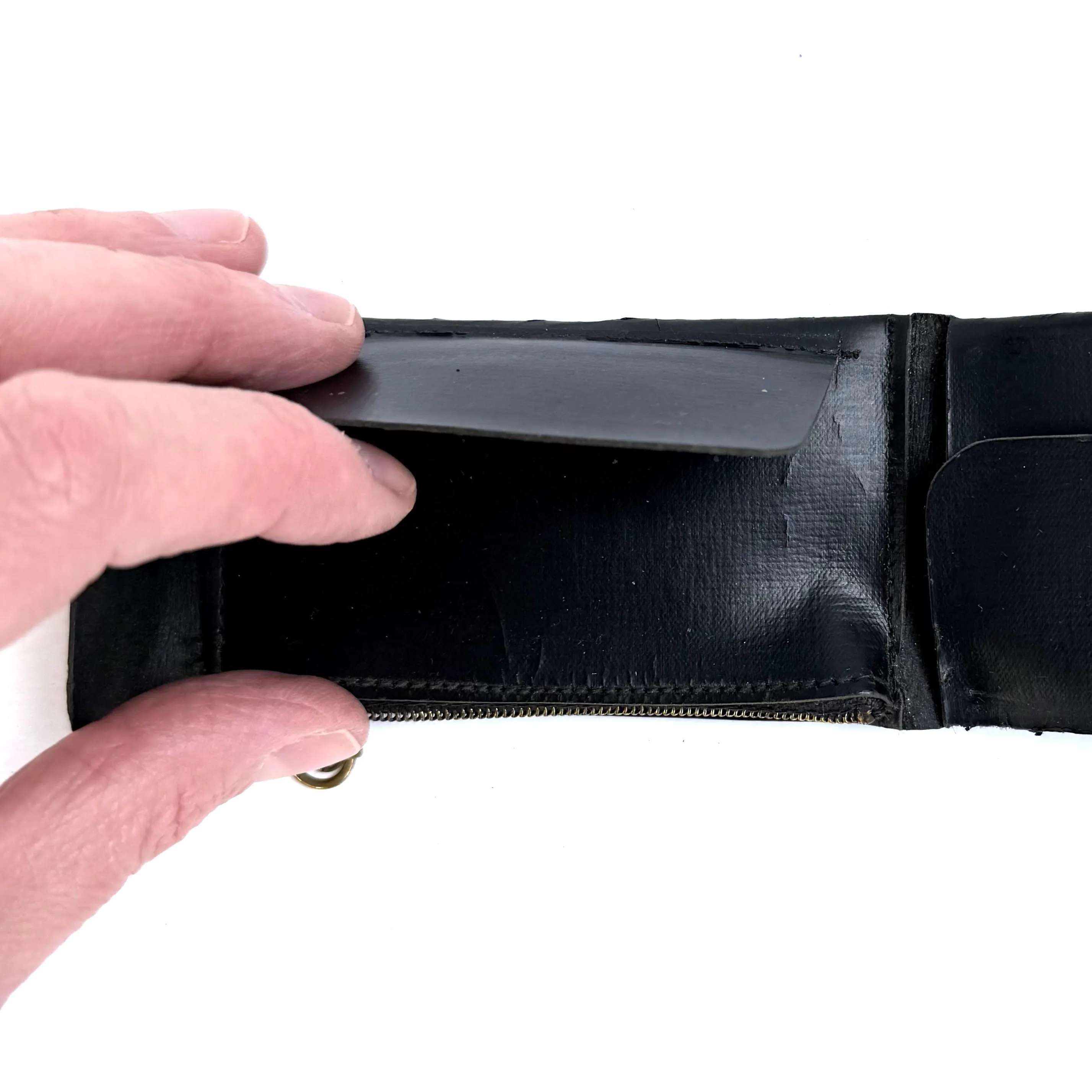 Vintage Black Leatherette Wallet with Coin Purse & Key Ring | 1930s–1940s Billfold - image 3