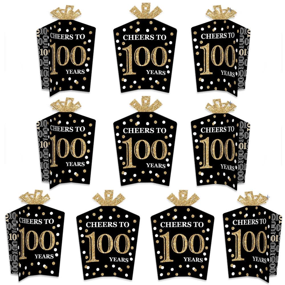 Adult 100th Birthday - Gold - Table Decorations - Birthday Party Fold and Flare Centerpieces - 10 Count