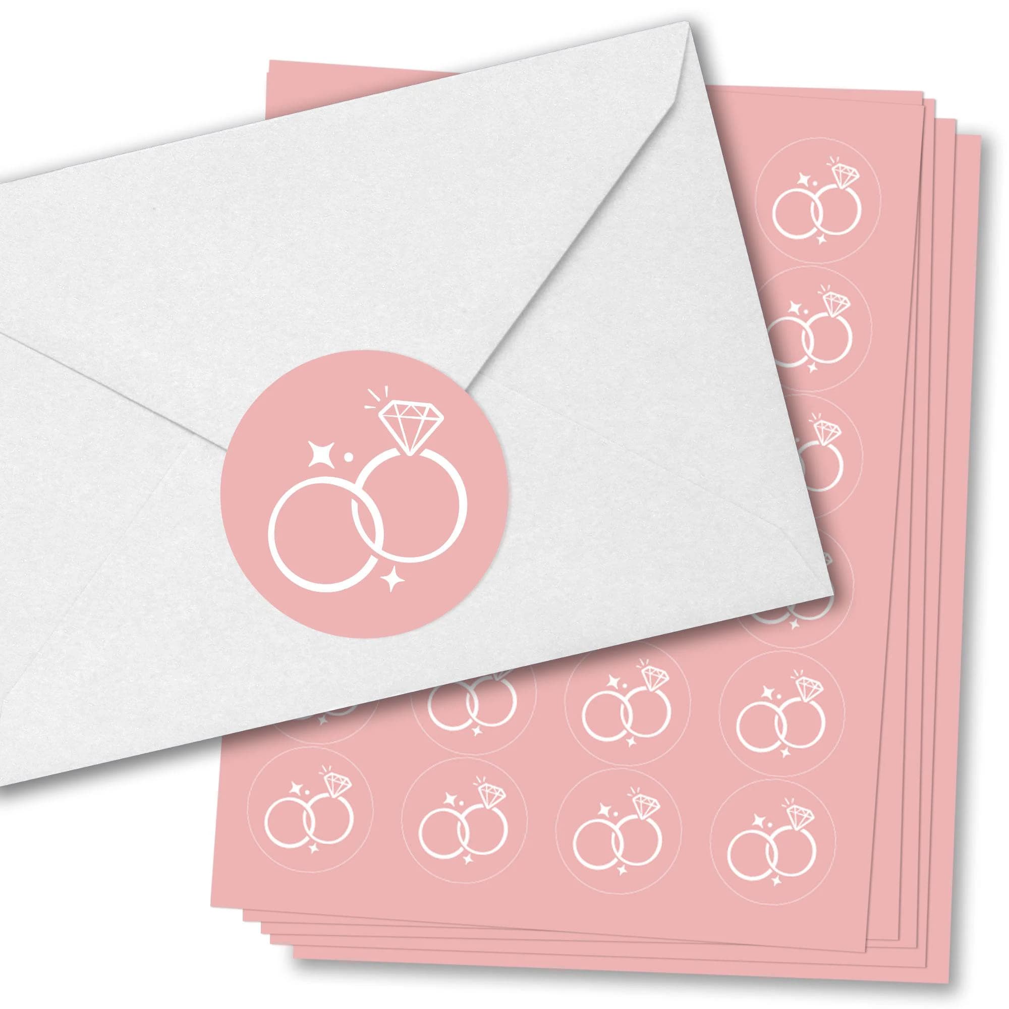 Pink Wedding Envelope Seal Stickers, Round Circle Stickers to Seal Invites & Thank You Cards, Announcement Envelope Seals - 120 Count