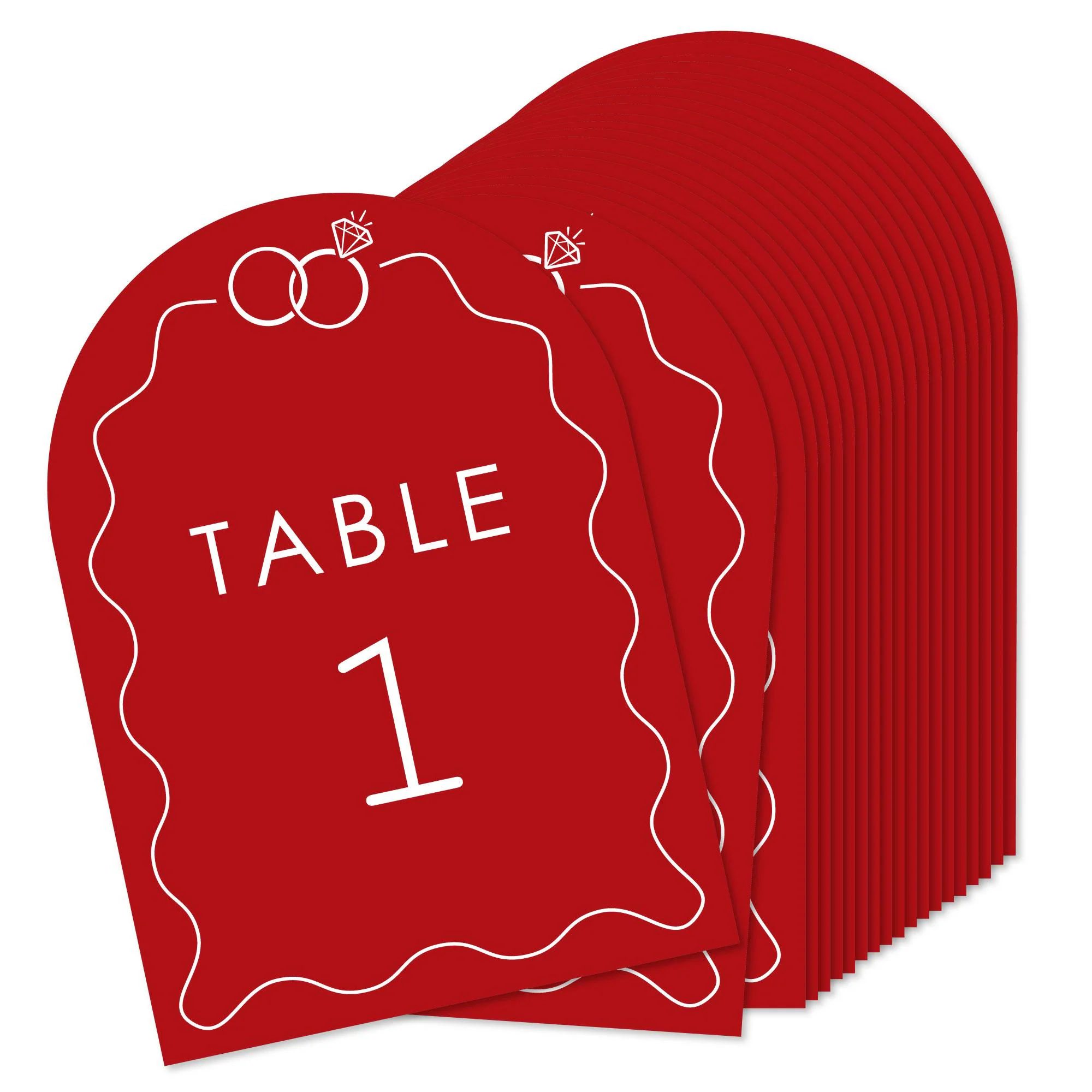 Cherry Red Wedding Rings Table Numbers, Engagement and Anniversary Centerpieces, Double-Sided 5 x 7 inches Cards, Table Numbers - 1-20