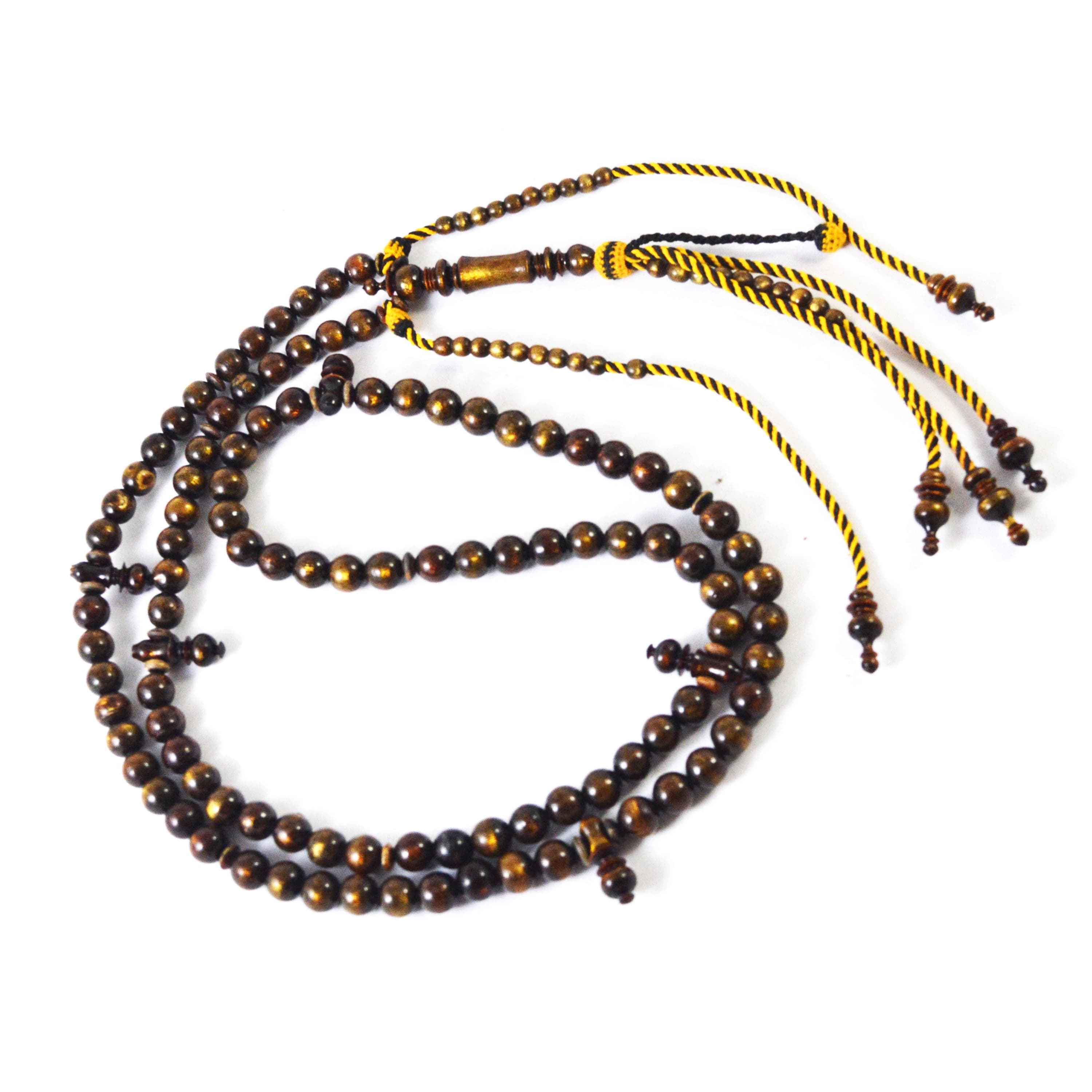 Indahcraft-Muslem Dikr Tijani Misbaha Prayer Beads Gold Yusr Black Coral