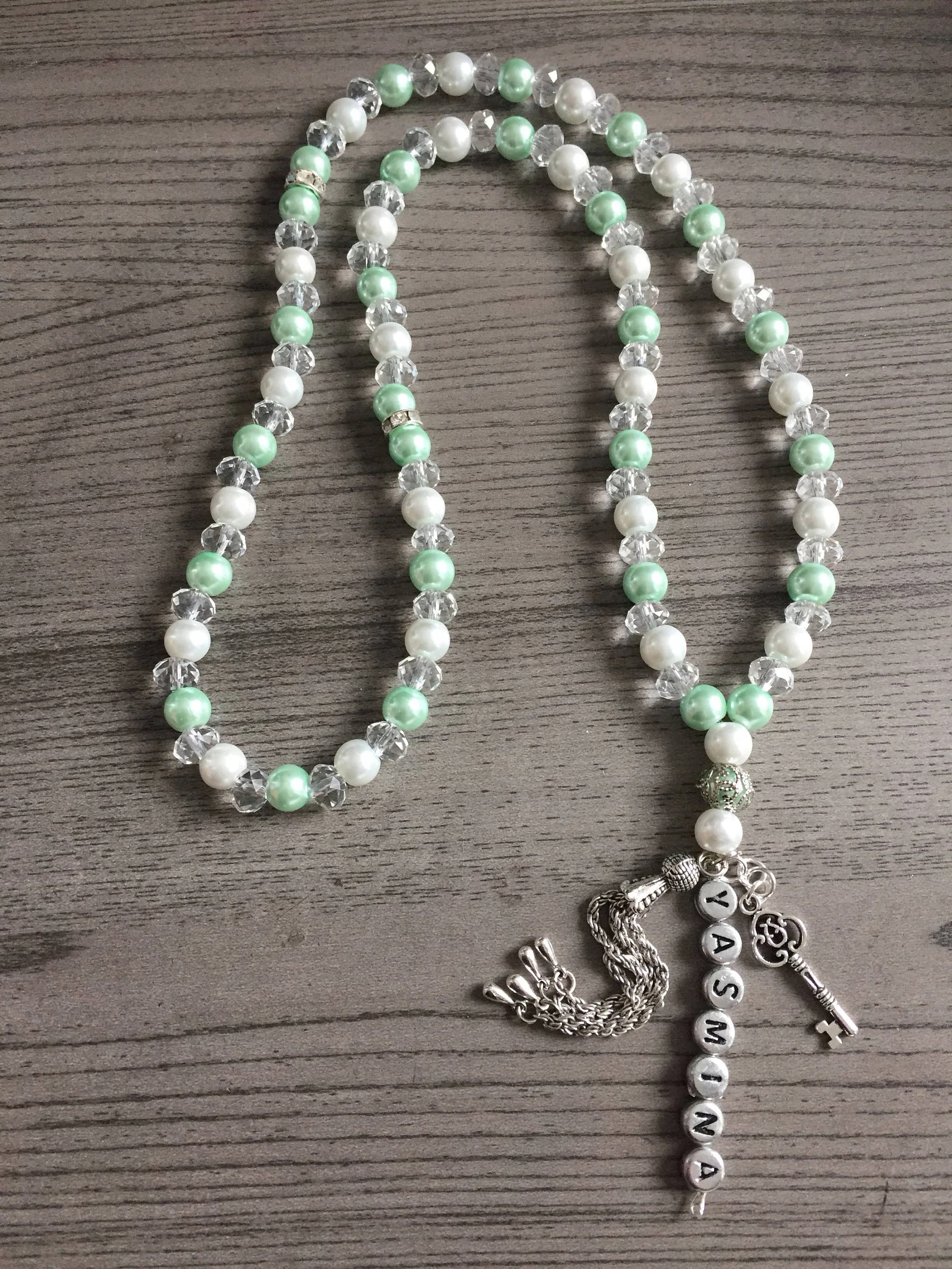 Tasbih 99 beads with 2 names and pendant | Prayer Beads | Muslim Gift | Eid gift | Tasbeeh | Crystal Tasbihs | Personalised Tasbih | - image 4