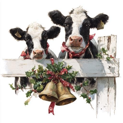 8 Christmas Cow Clipart, Winter Farm Animals Watercolor Printable, Digital Download, High Quality PNGs, Paper Crafts, Junk Journals Prints - image 5