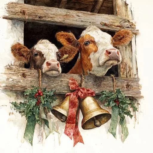 8 Christmas Cow Clipart, Winter Farm Animals Watercolor Printable, Digital Download, High Quality PNGs, Paper Crafts, Junk Journals Prints - image 4