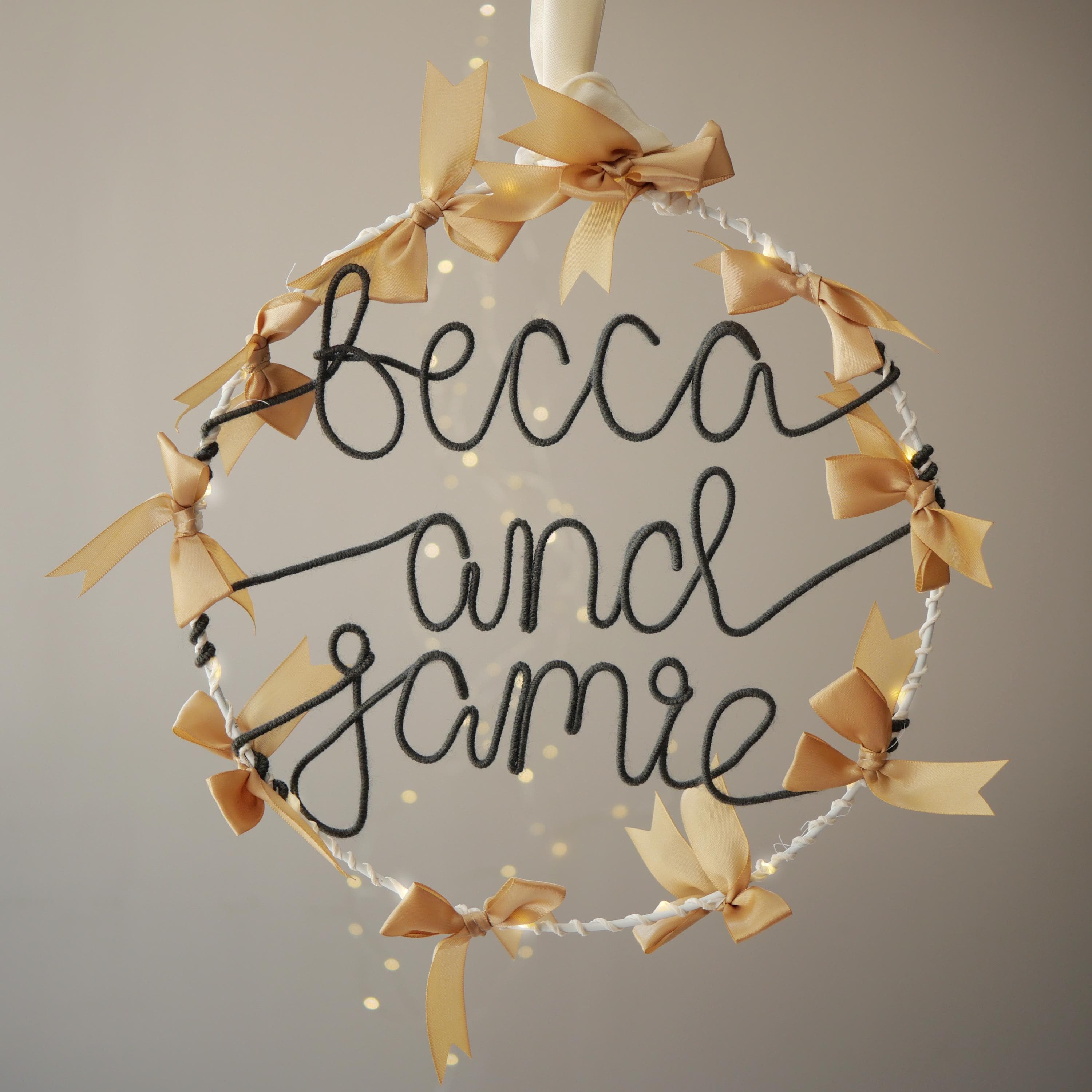 Personalised Light Up Wedding Decoration or Keepsake - Hoop with Bows - image 2