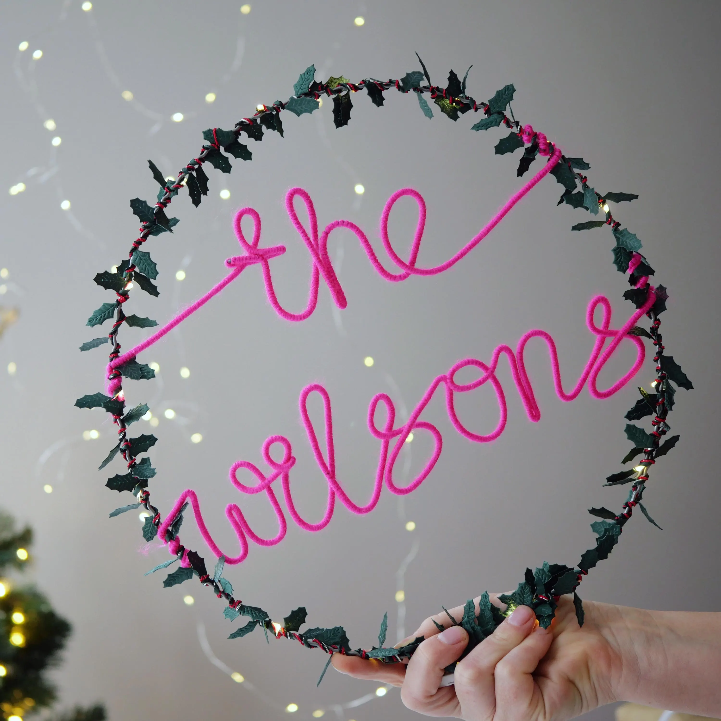 Personalised Family Christmas Wreath with Lights - image 2