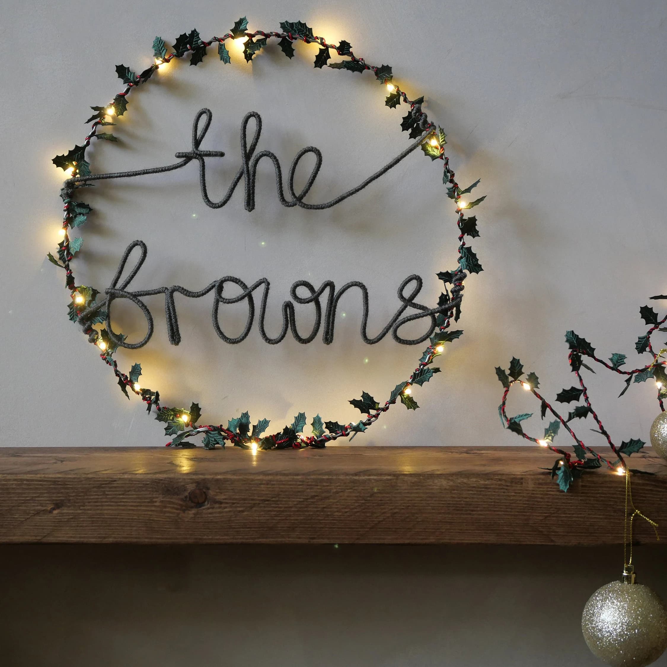 Personalised Family Christmas Wreath with Lights - image 4
