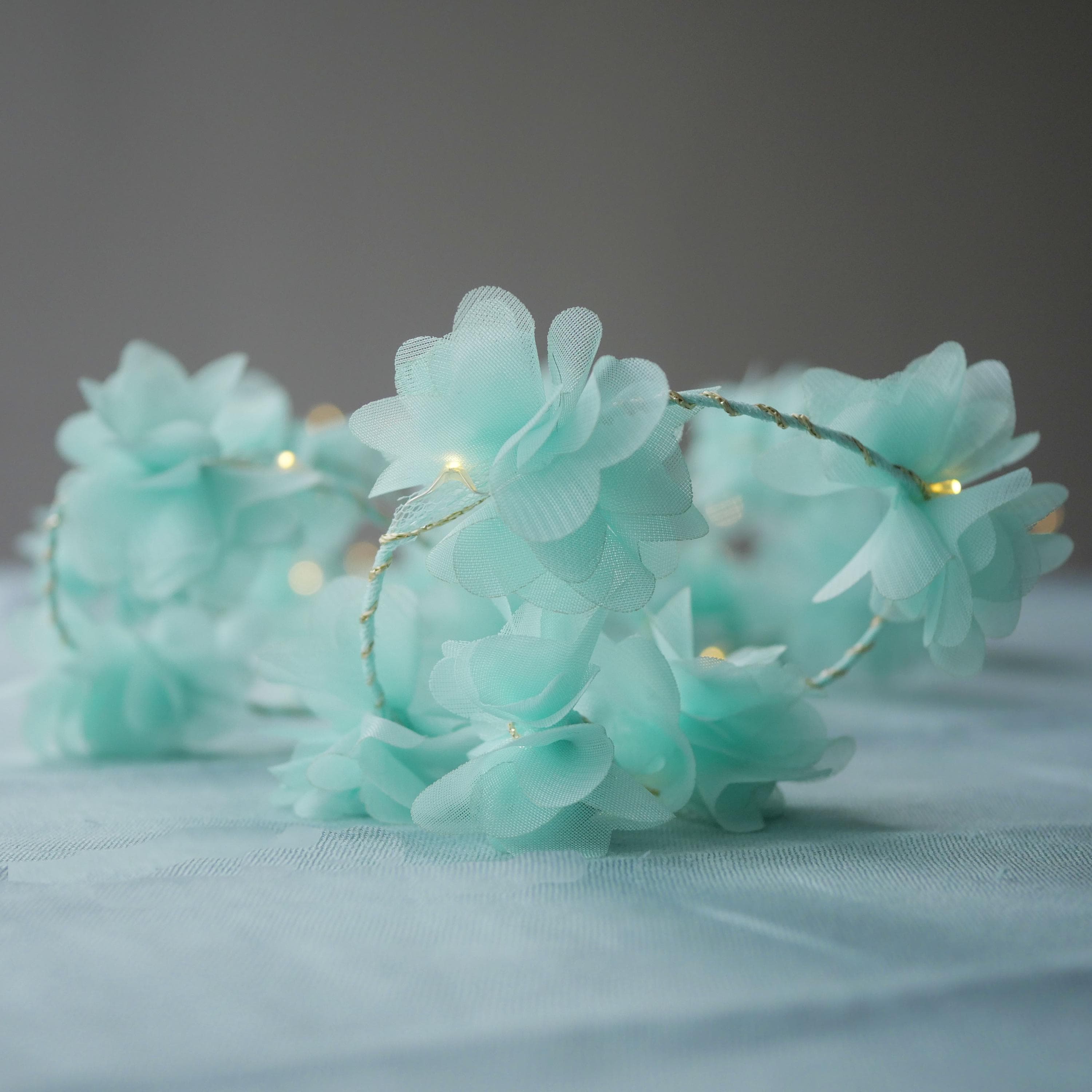Mint Chiffon Flower Fairy Lights: Wedding Table Decoration - image 5