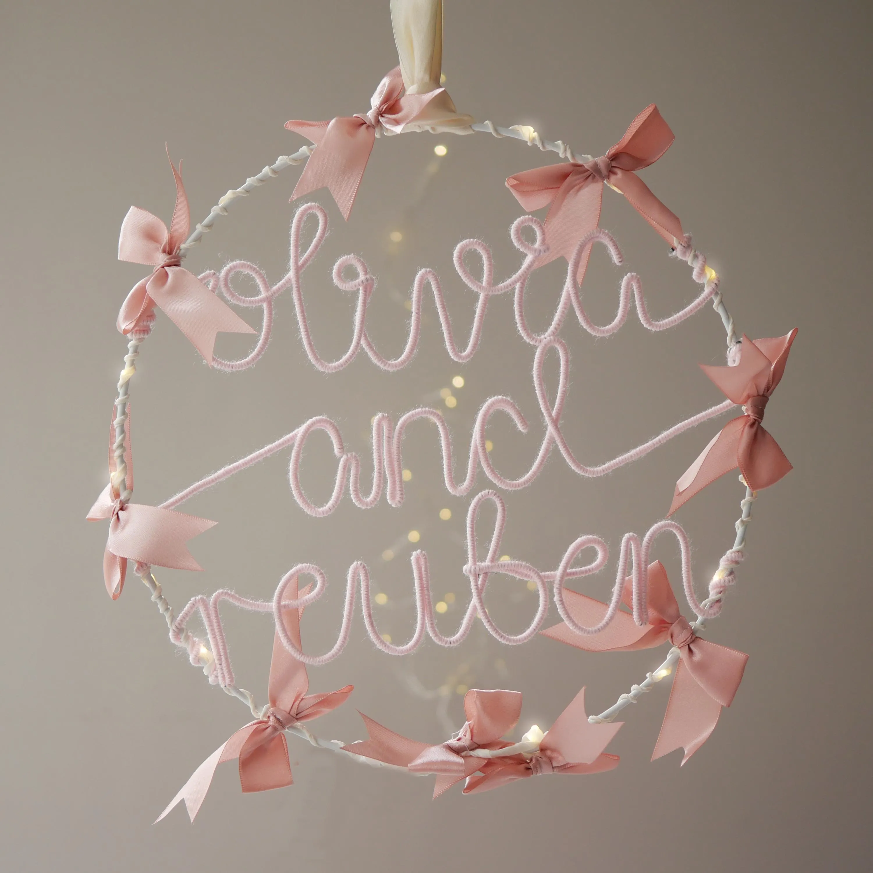Personalised Light Up Wedding Decoration or Keepsake - Hoop with Bows - image 3