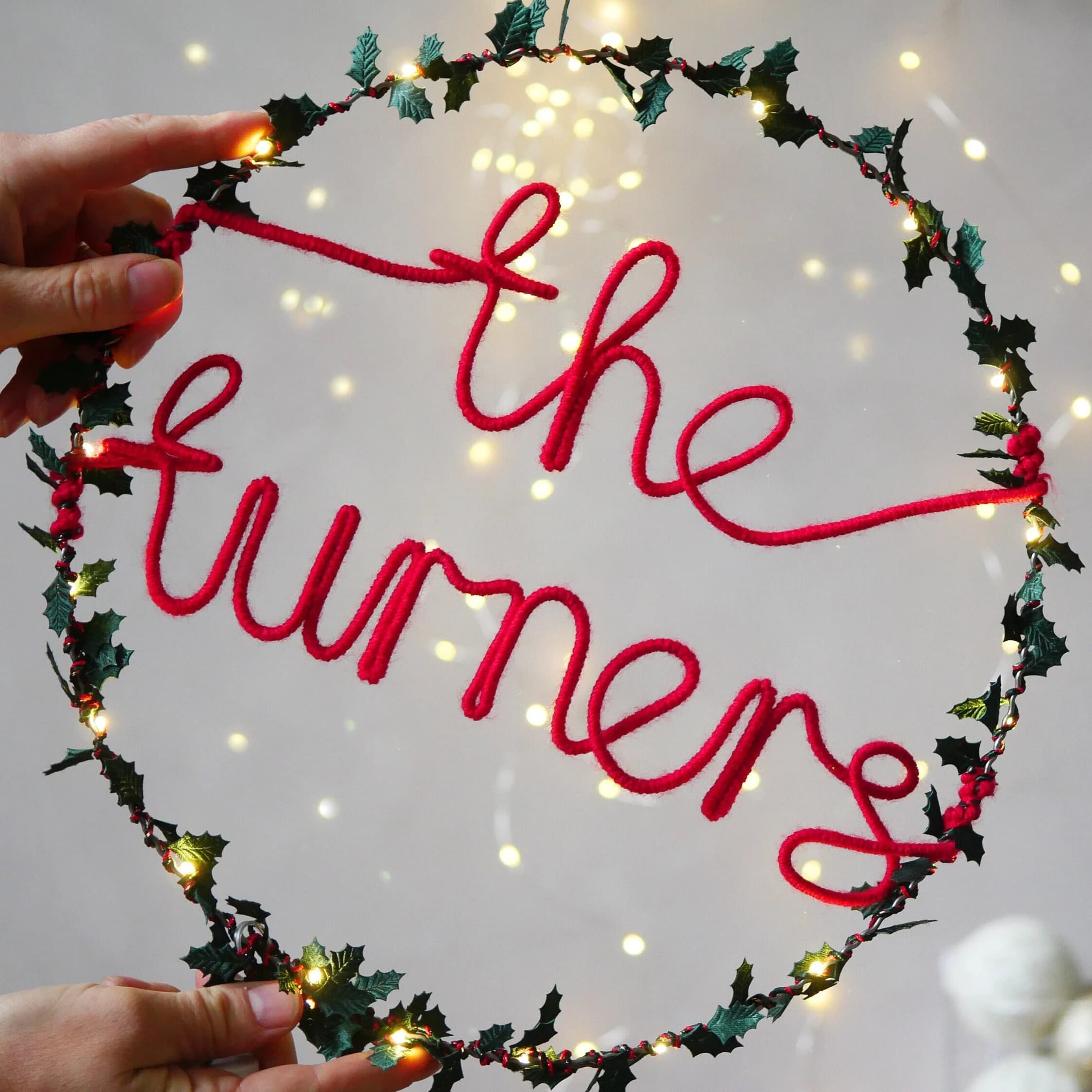 Personalised Family Christmas Wreath with Lights