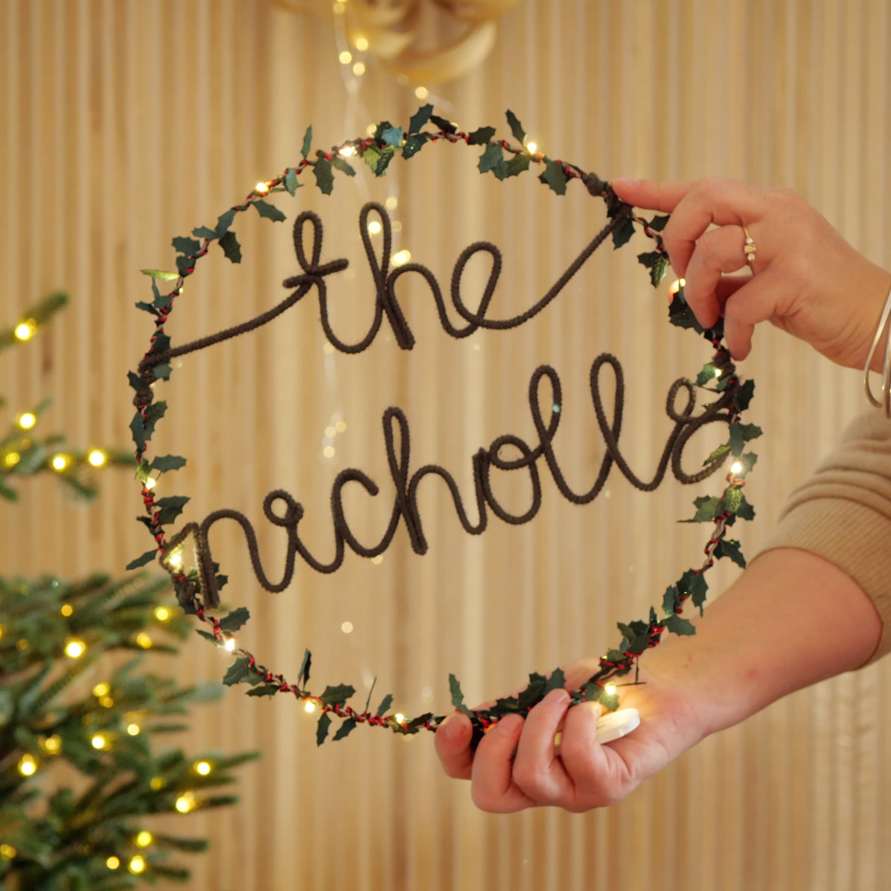 Personalised Family Christmas Wreath with Lights - image 3