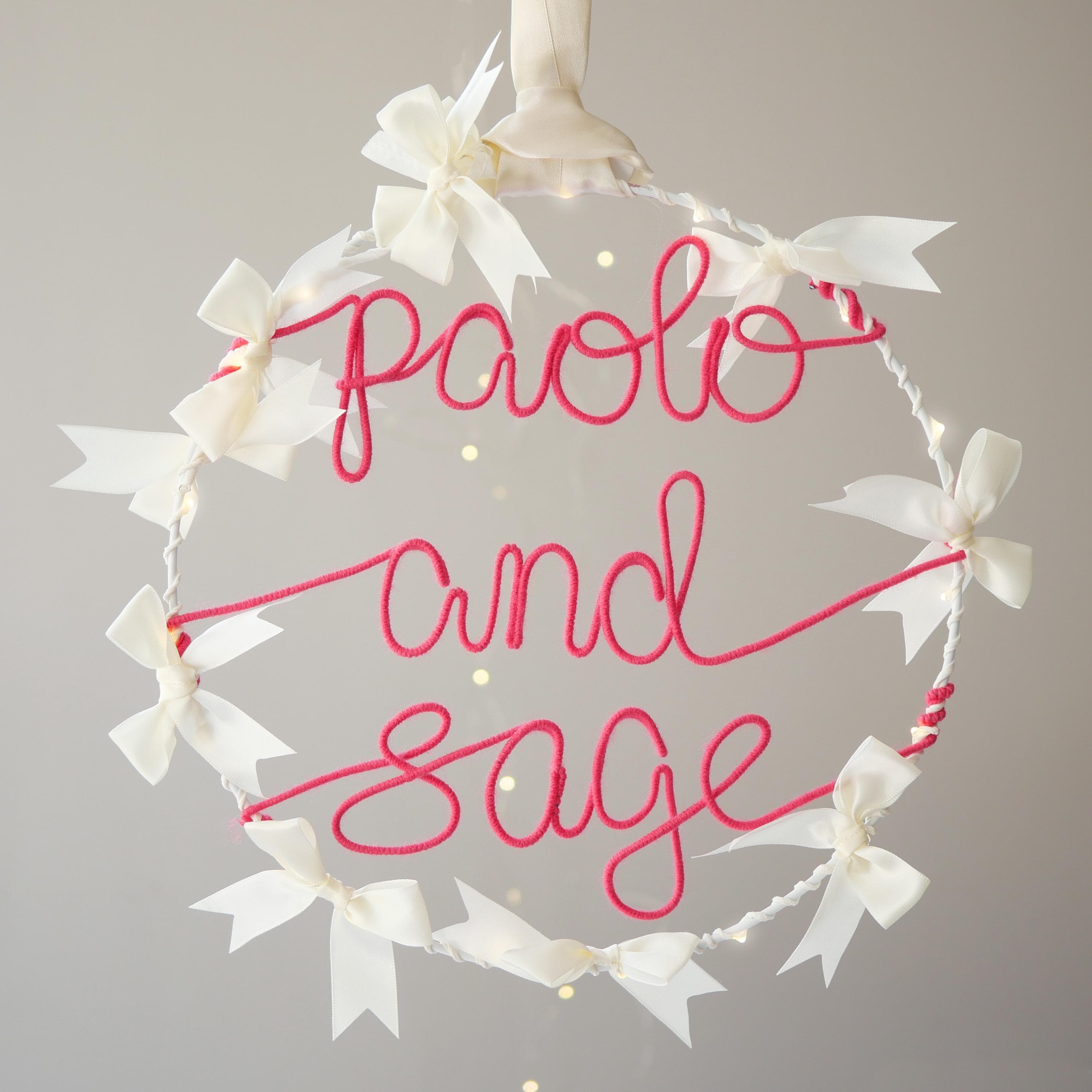 Personalised Light Up Wedding Decoration or Keepsake - Hoop with Bows