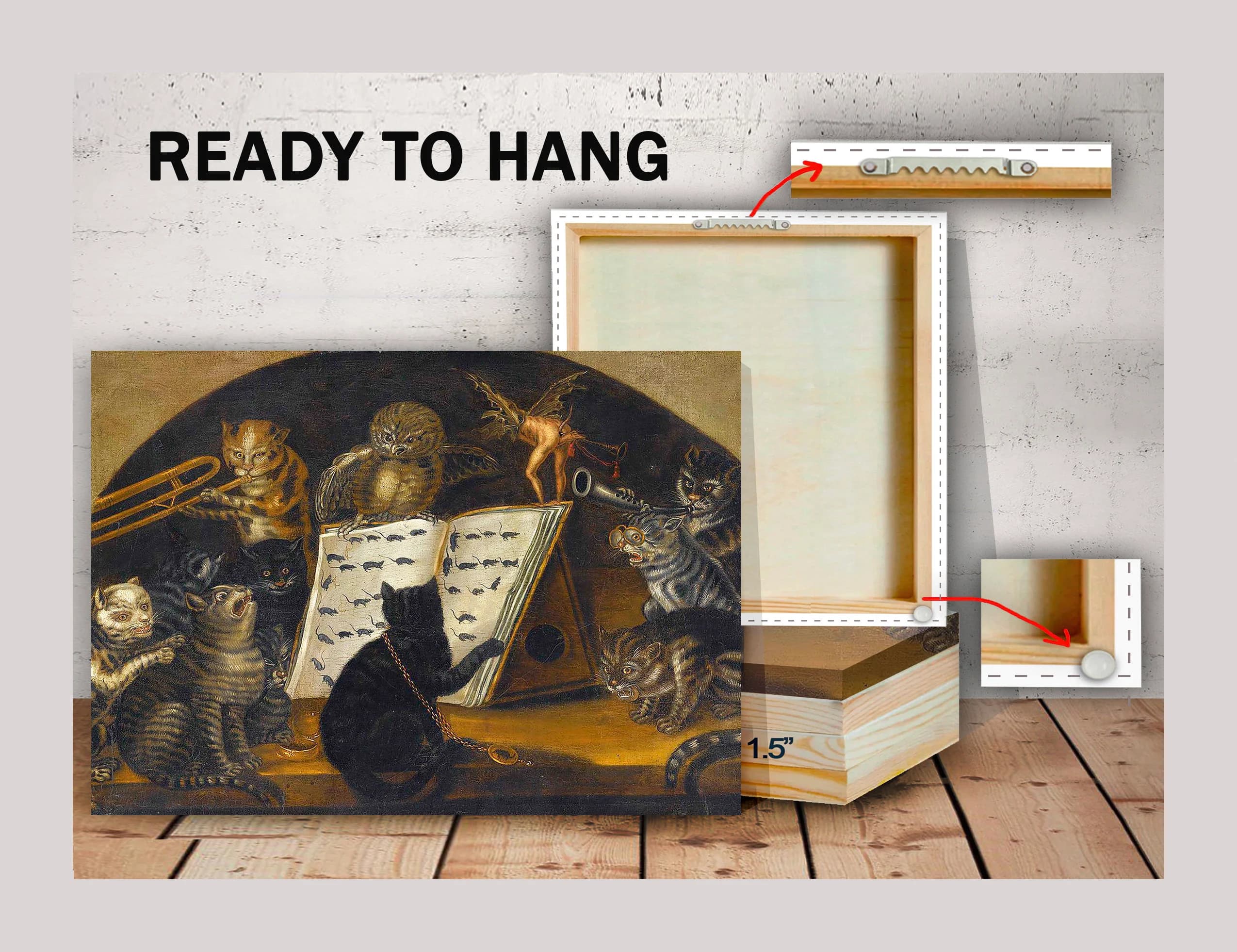 Renaissance Cat Orchestra Canvas Print, Weird Antique Art, Ready to Hang - image 4